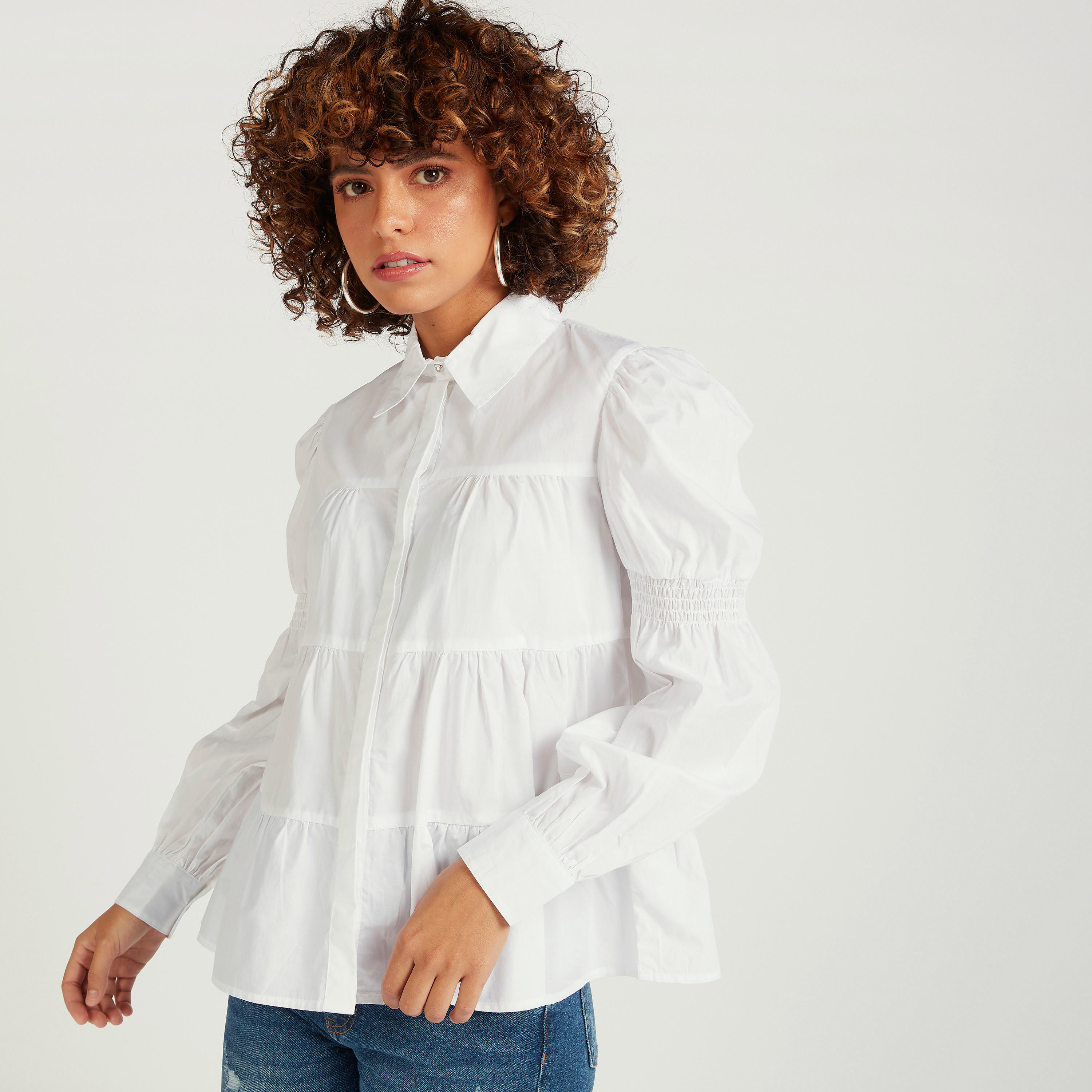 Collared Tiered Shirt with Long Sleeves-women-clothing-shirtsandblouses-shirts-image-6