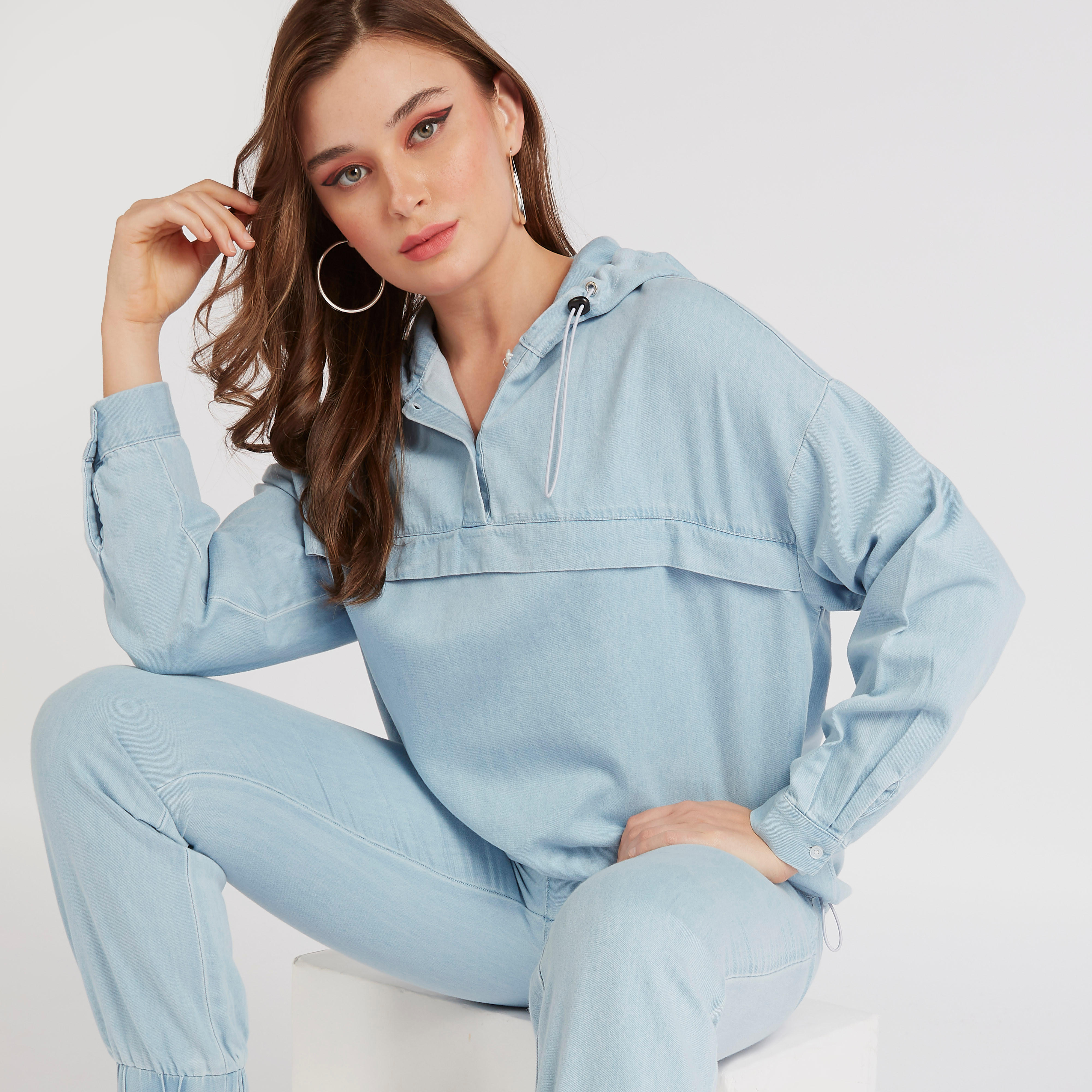 Lee Cooper Solid Hoodie with Long Sleeves-women-winterwear-coatsandjackets-jackets-image-1