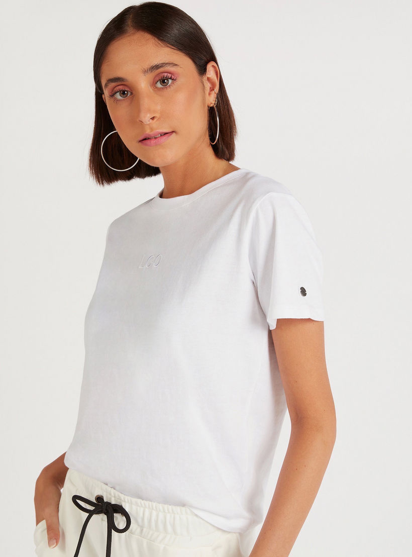 Lee Cooper Solid Crew Neck T-shirt with Short Sleeves-women-clothing-tshirts-image-1
