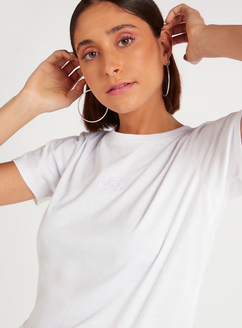Lee Cooper Solid Crew Neck T-shirt with Short Sleeves-women-clothing-tshirts-image-4