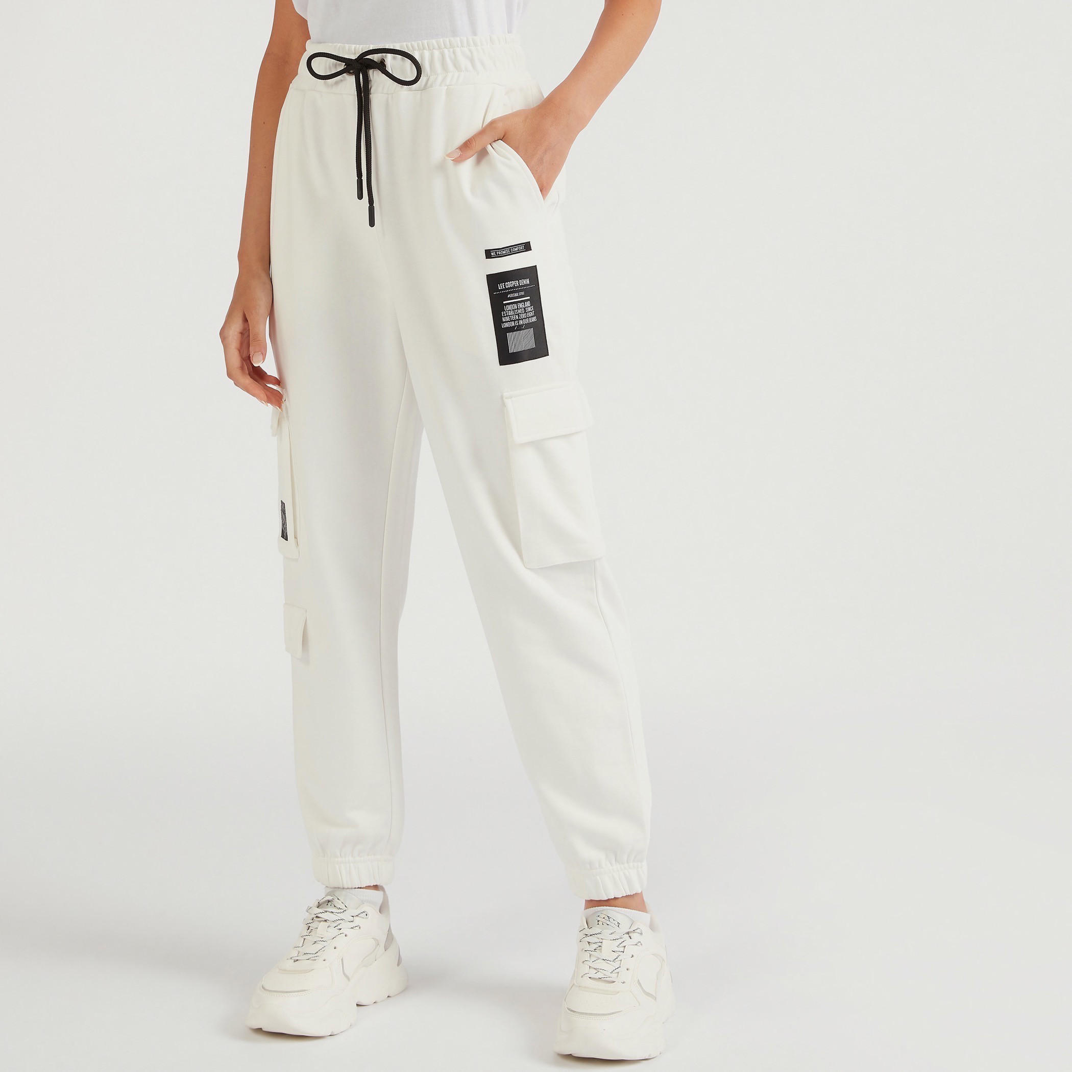 Lee Cooper Printed Cargo Joggers with Drawstring and Pockets-women-clothing-bottoms-joggers-image-1