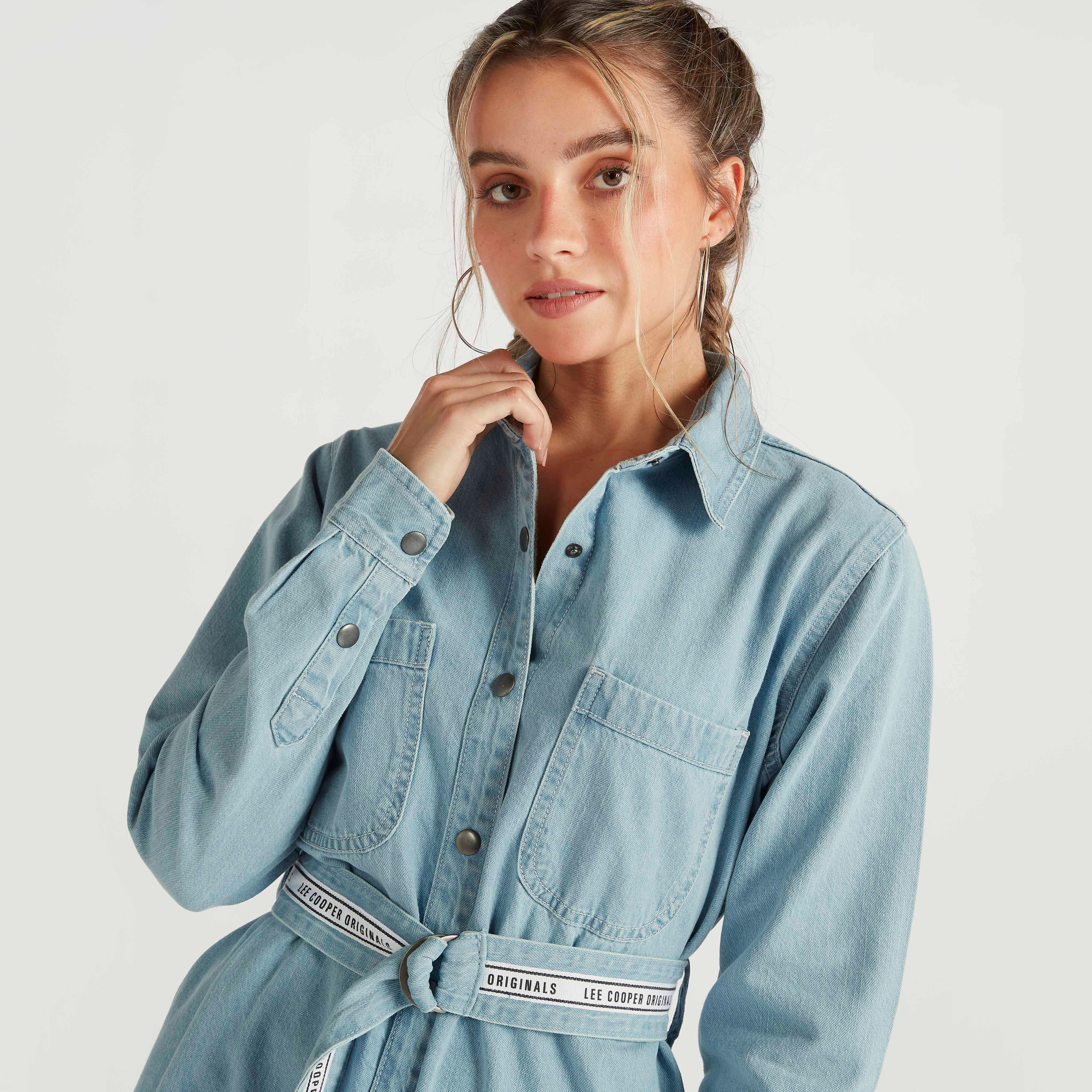 فستان قميص قصير بحزام وأكمام طويلة من لي كوبر-women-clothing-dresses-image-6