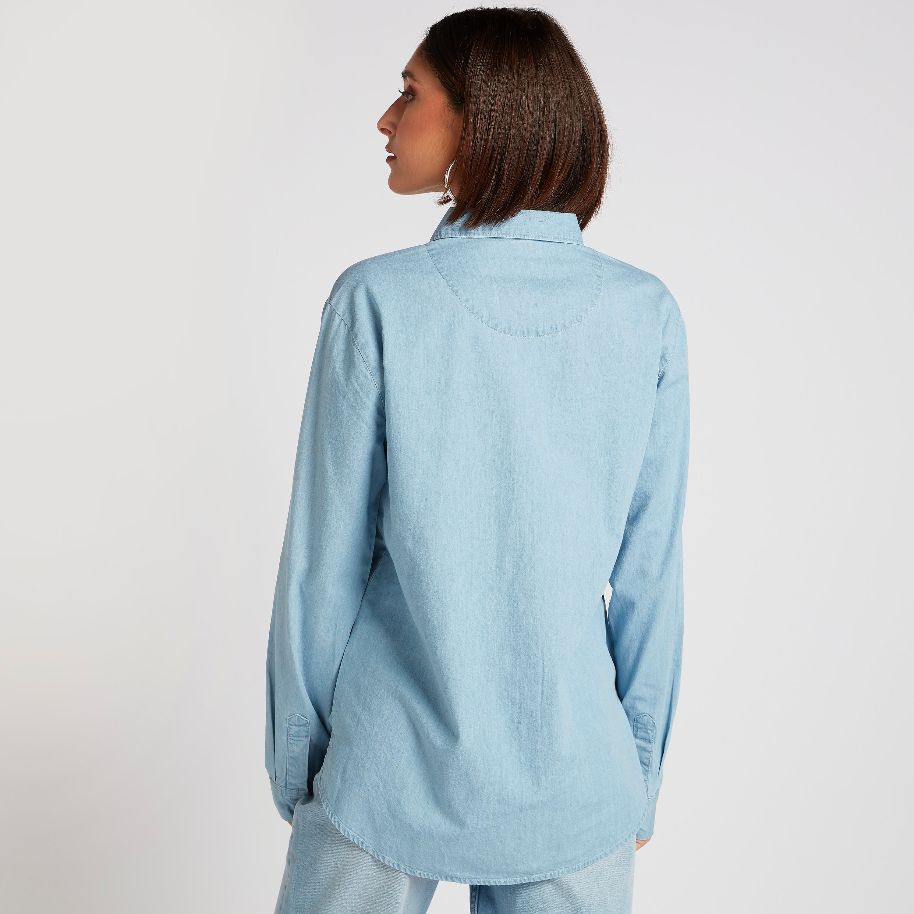 Lee Cooper Solid Shirt with Long Sleeves and Pocket-women-clothing-shirtsandblouses-shirts-image-4
