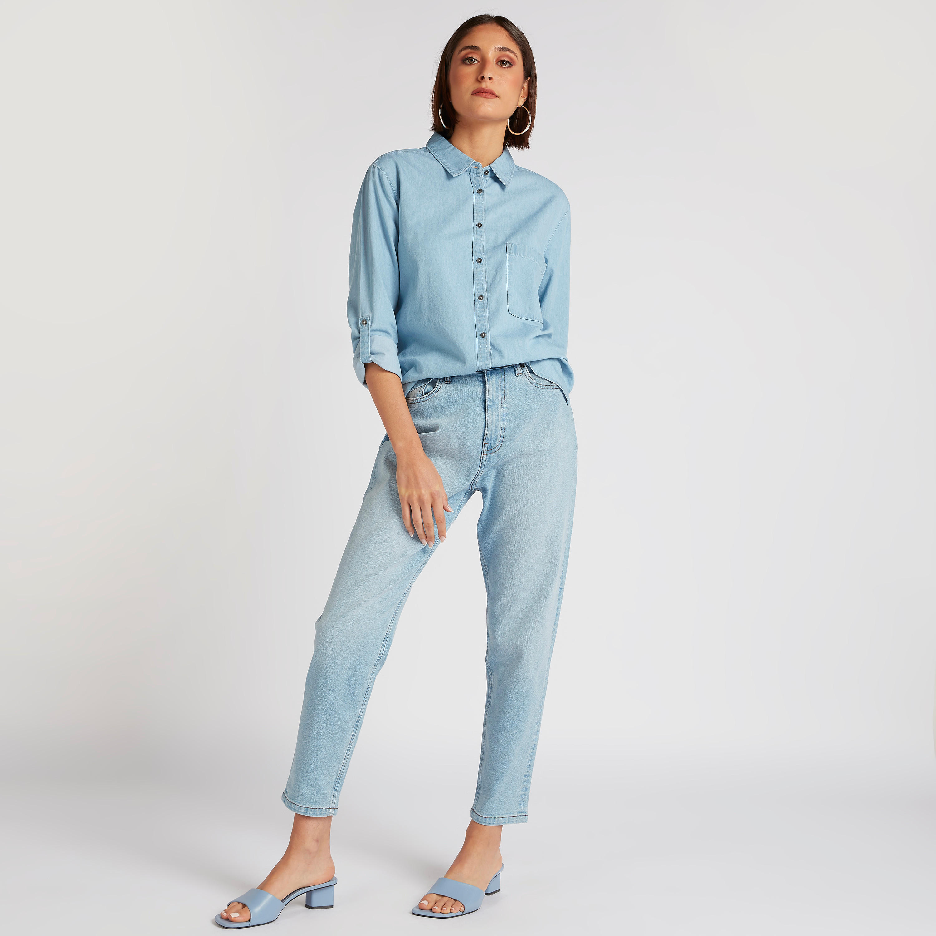 Lee Cooper Solid Shirt with Long Sleeves and Pocket-women-clothing-shirtsandblouses-shirts-image-5