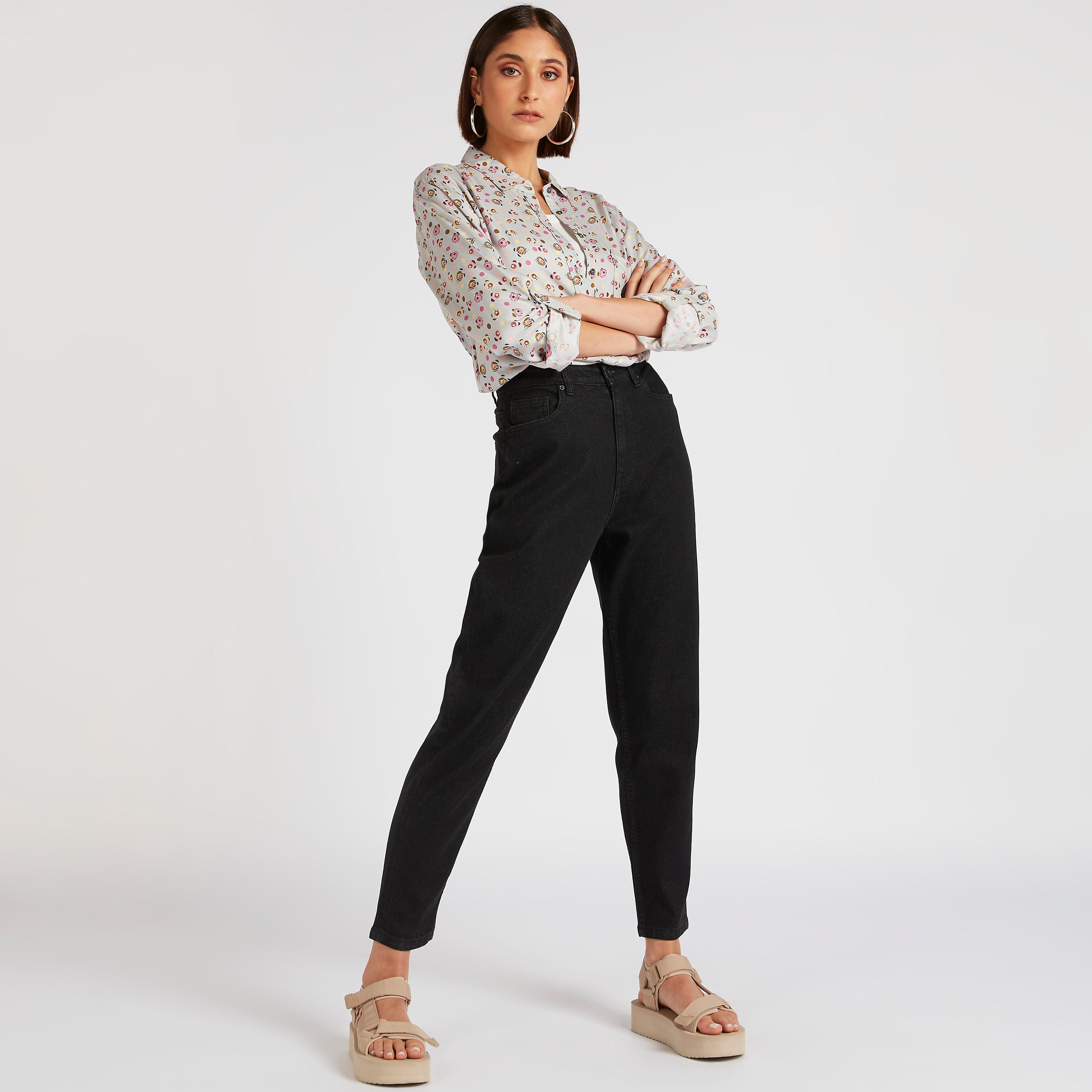 قميص بطبعات وأكمام طويلة وجيب من لي كوبر-women-clothing-shirtsandblouses-shirts-image-2