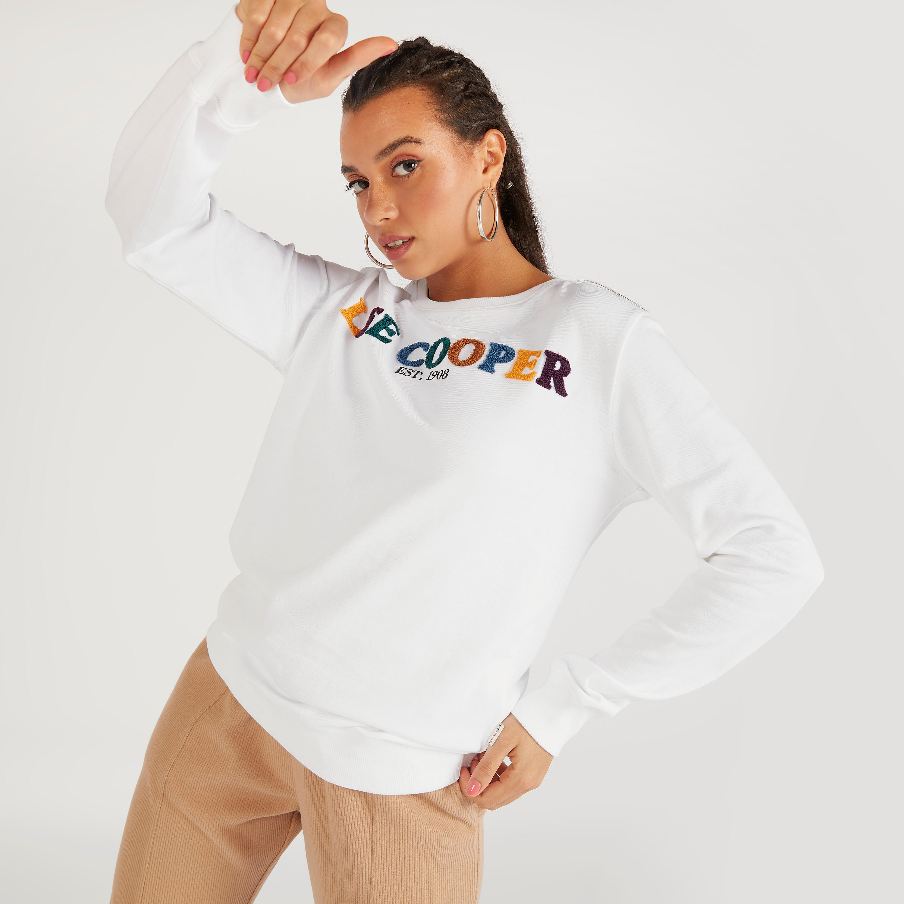 سويت شيرت بارز الملمس بياقة ضيّقة وأكمام طويلة من لي كوبر-women-winterwear-hoodiesandsweatshirts-sweatshirts-image-1