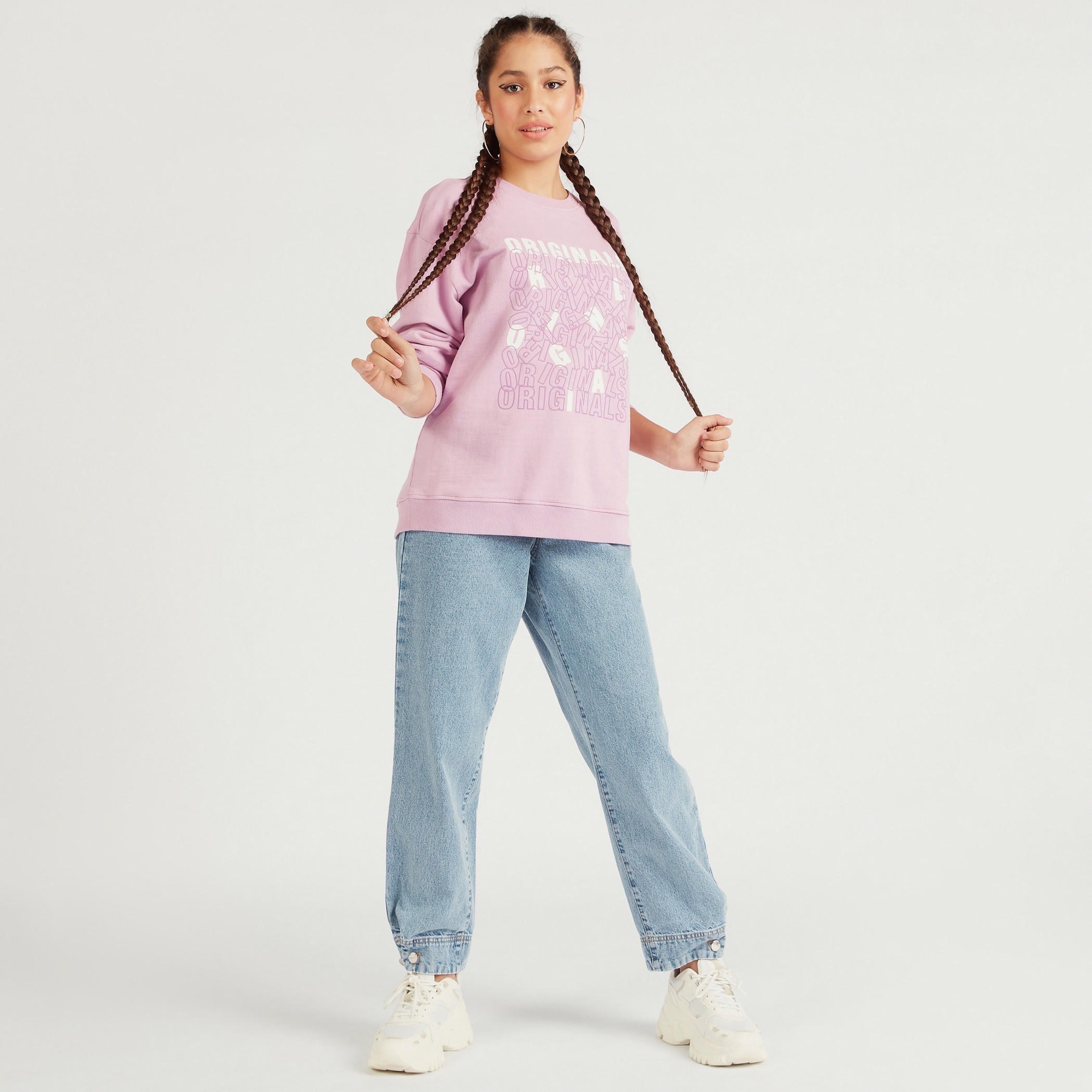 Lee Cooper Printed Crew Neck Sweatshirt with Long Sleeves-women-winterwear-hoodiesandsweatshirts-sweatshirts-image-2