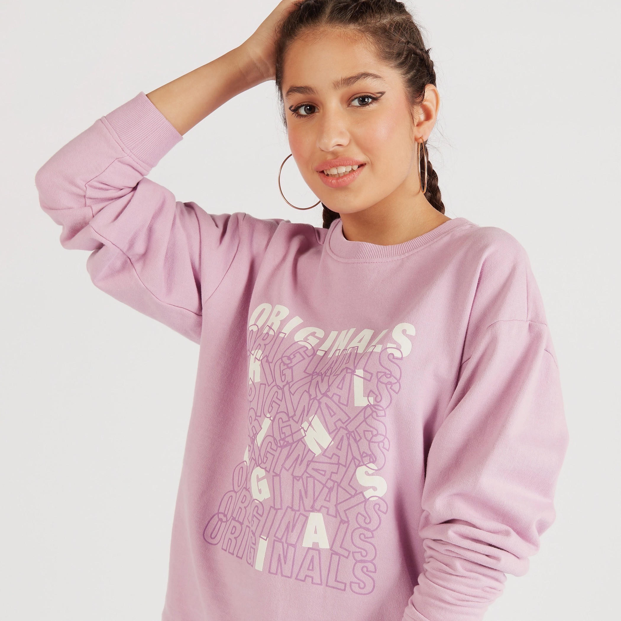 Lee Cooper Printed Crew Neck Sweatshirt with Long Sleeves-women-winterwear-hoodiesandsweatshirts-sweatshirts-image-3