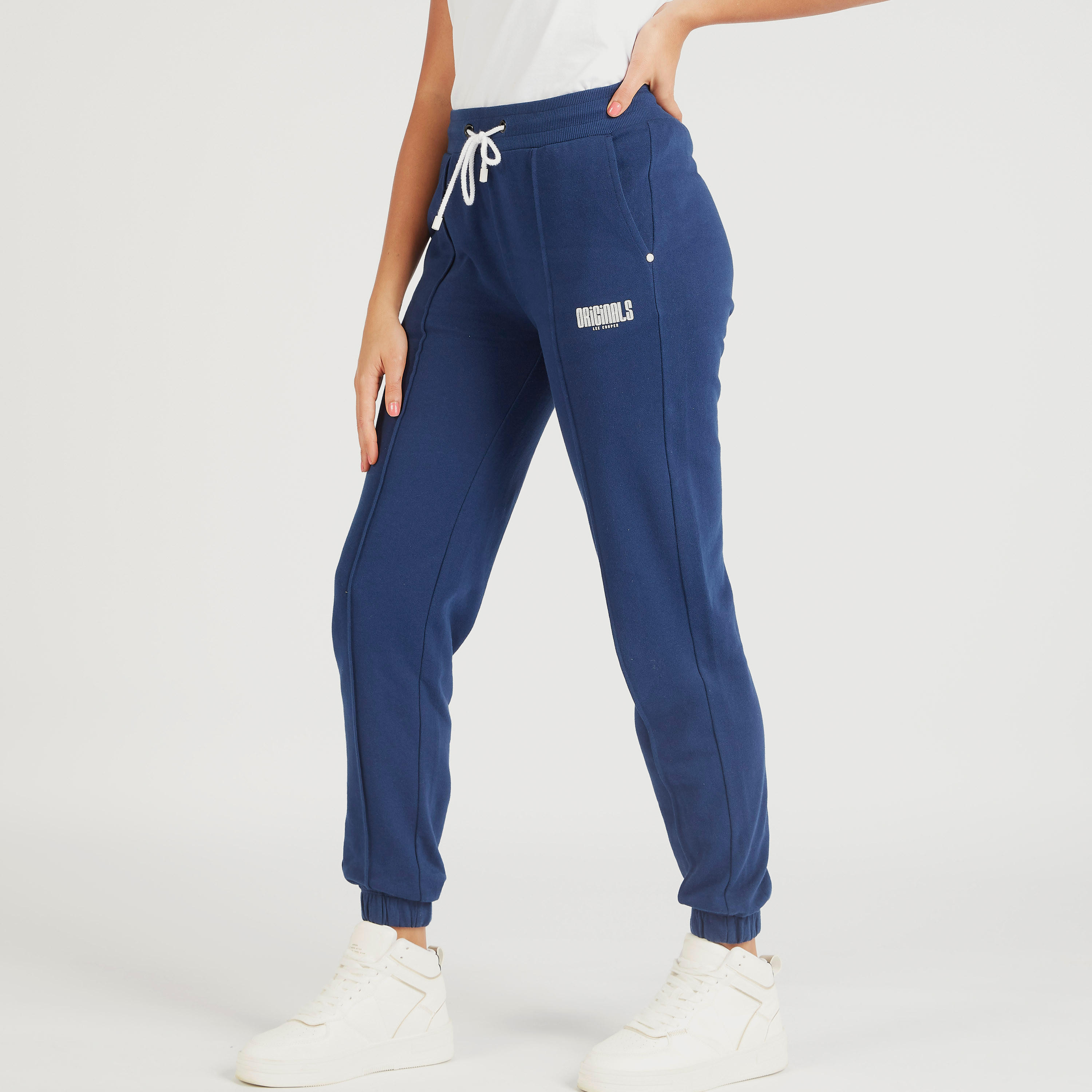 Lee Cooper Solid Joggers with Drawstring Closure-women-clothing-bottoms-joggers-image-2