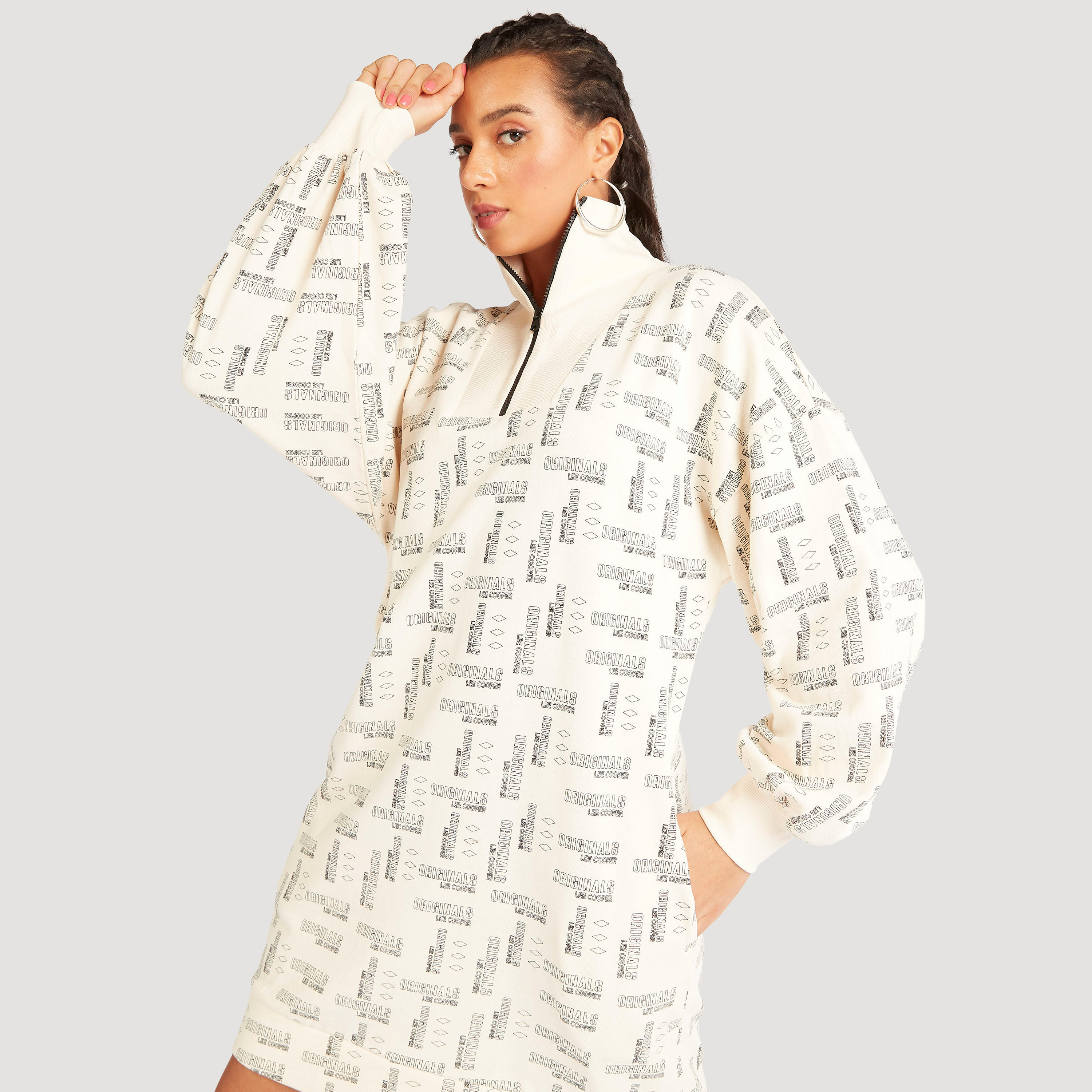 فستان بياقة عالية وأكمام طويلة وطبعات من لي كوبر-women-clothing-dresses-image-1