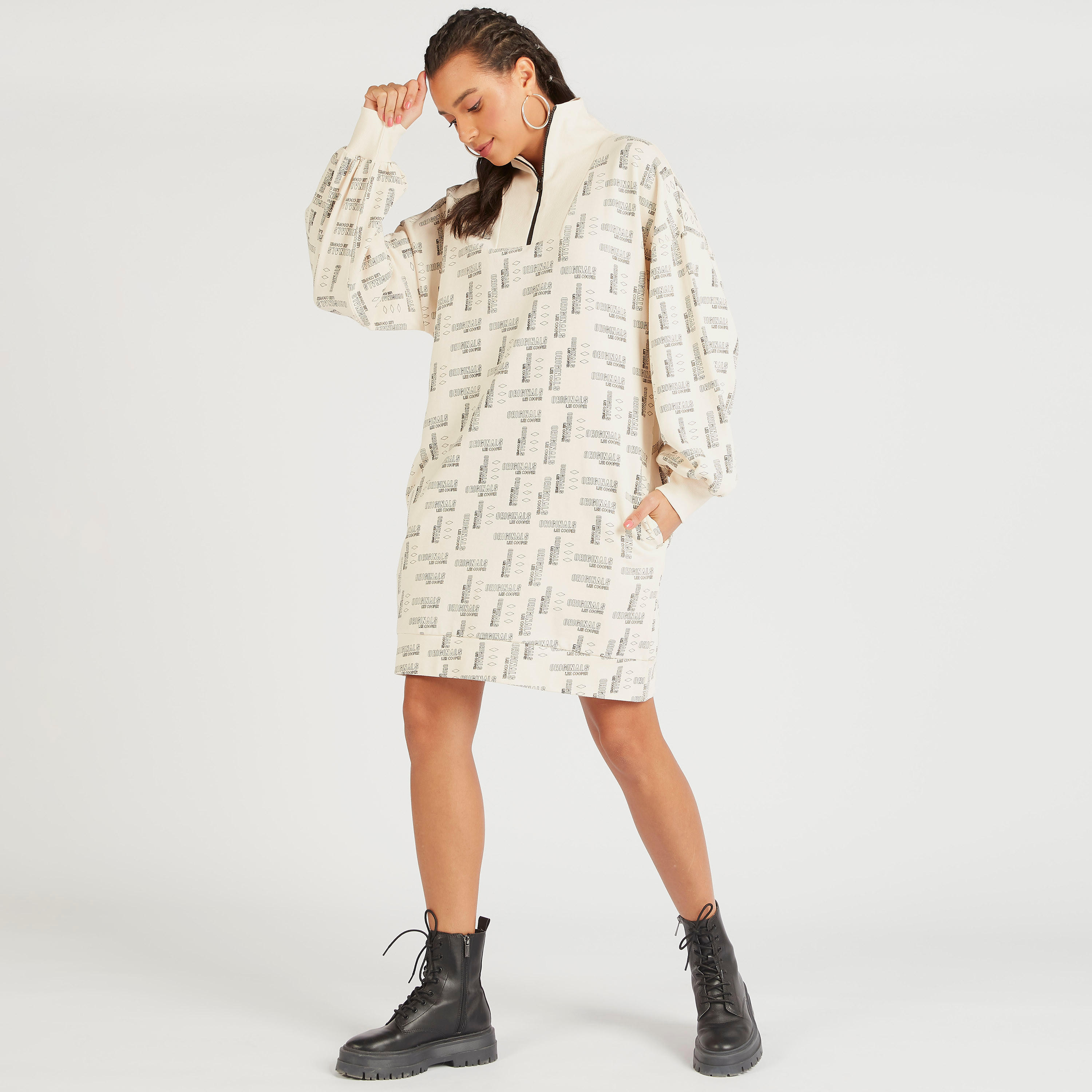 فستان بياقة عالية وأكمام طويلة وطبعات من لي كوبر-women-clothing-dresses-image-2
