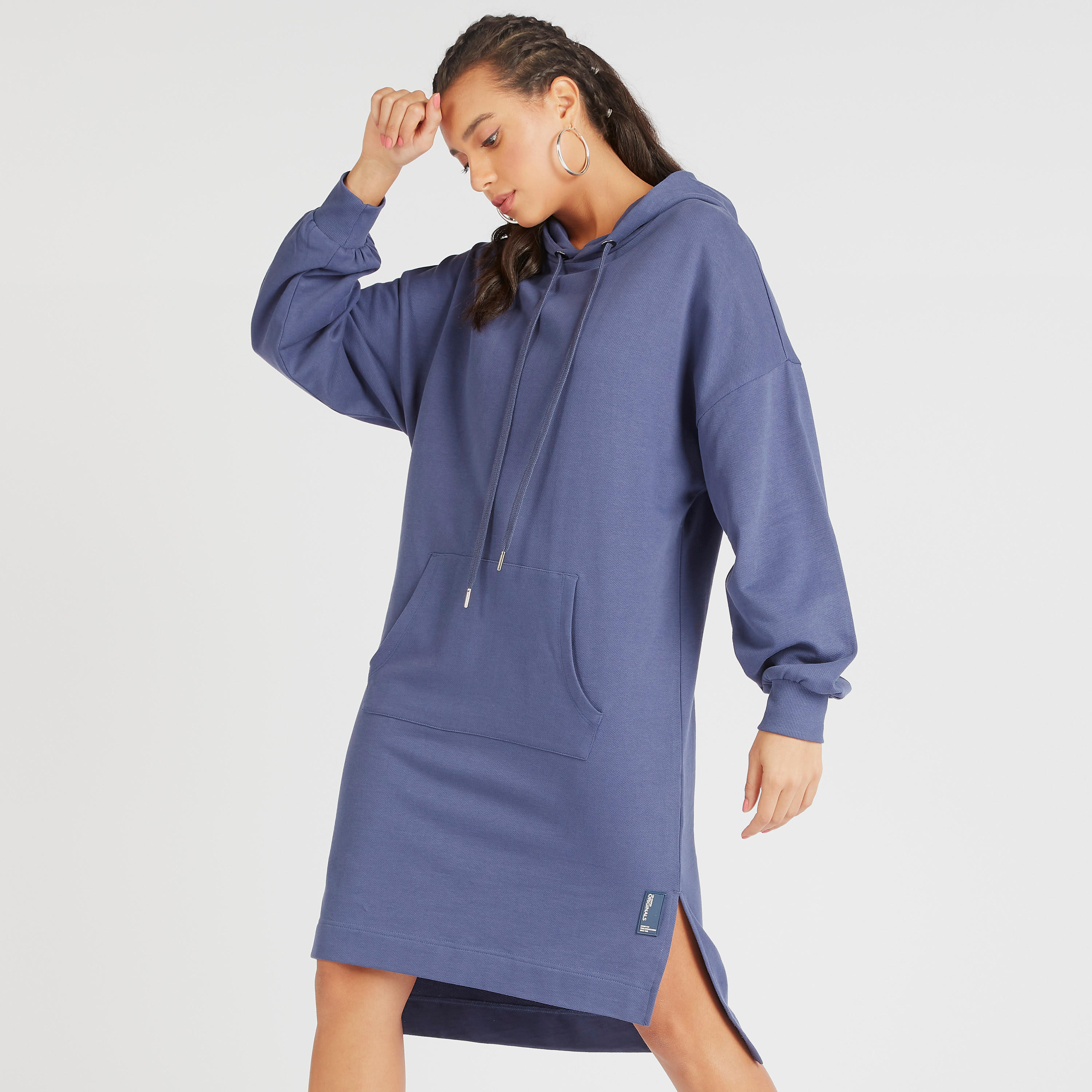 فستان بقبعة وفتحة جانبية وأكمام طويلة من لي كوبر-women-winterwear-hoodiesandsweatshirts-hoodies-image-1
