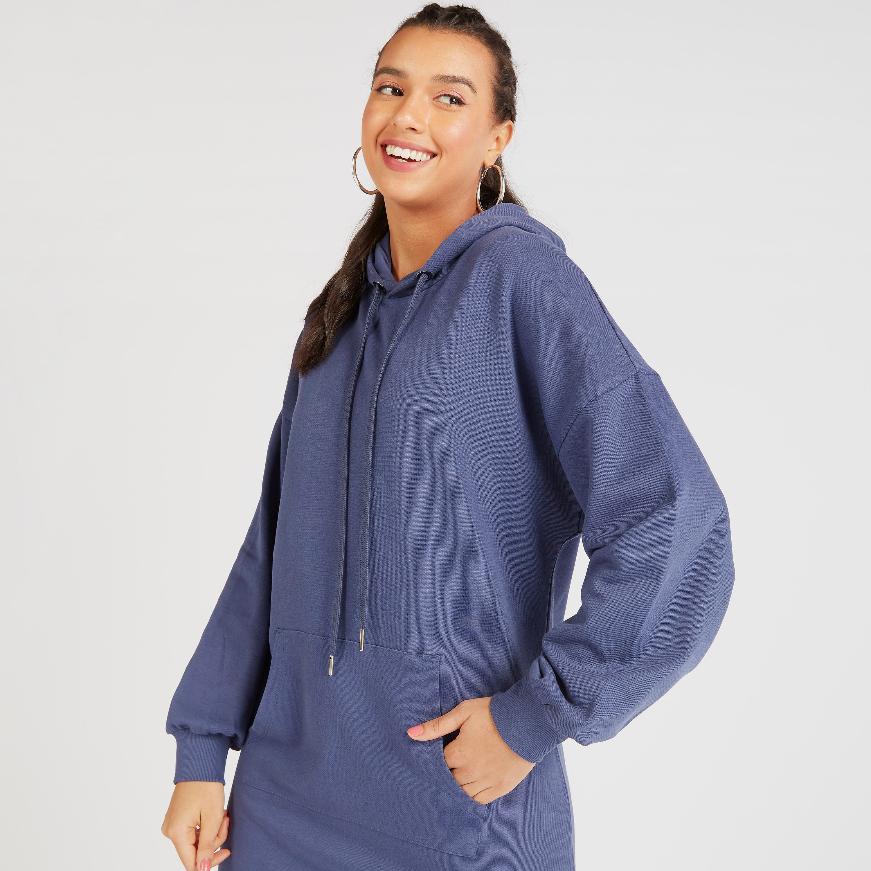 فستان بقبعة وفتحة جانبية وأكمام طويلة من لي كوبر-women-winterwear-hoodiesandsweatshirts-hoodies-image-5