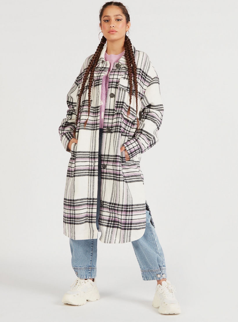 جاكيت طويل كاروهات بأكمام طويلة وجيوب-women-winterwear-coatsandjackets-jackets-image-6