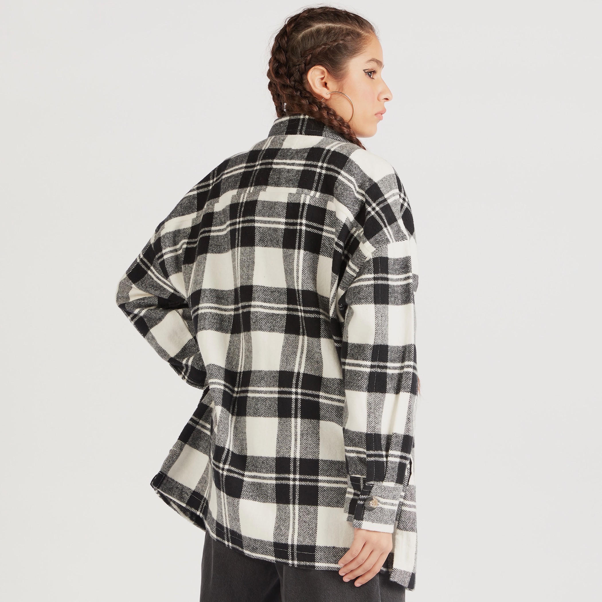 Lee Cooper Checked Longline Shacket with Pockets-women-winterwear-coatsandjackets-jackets-image-4