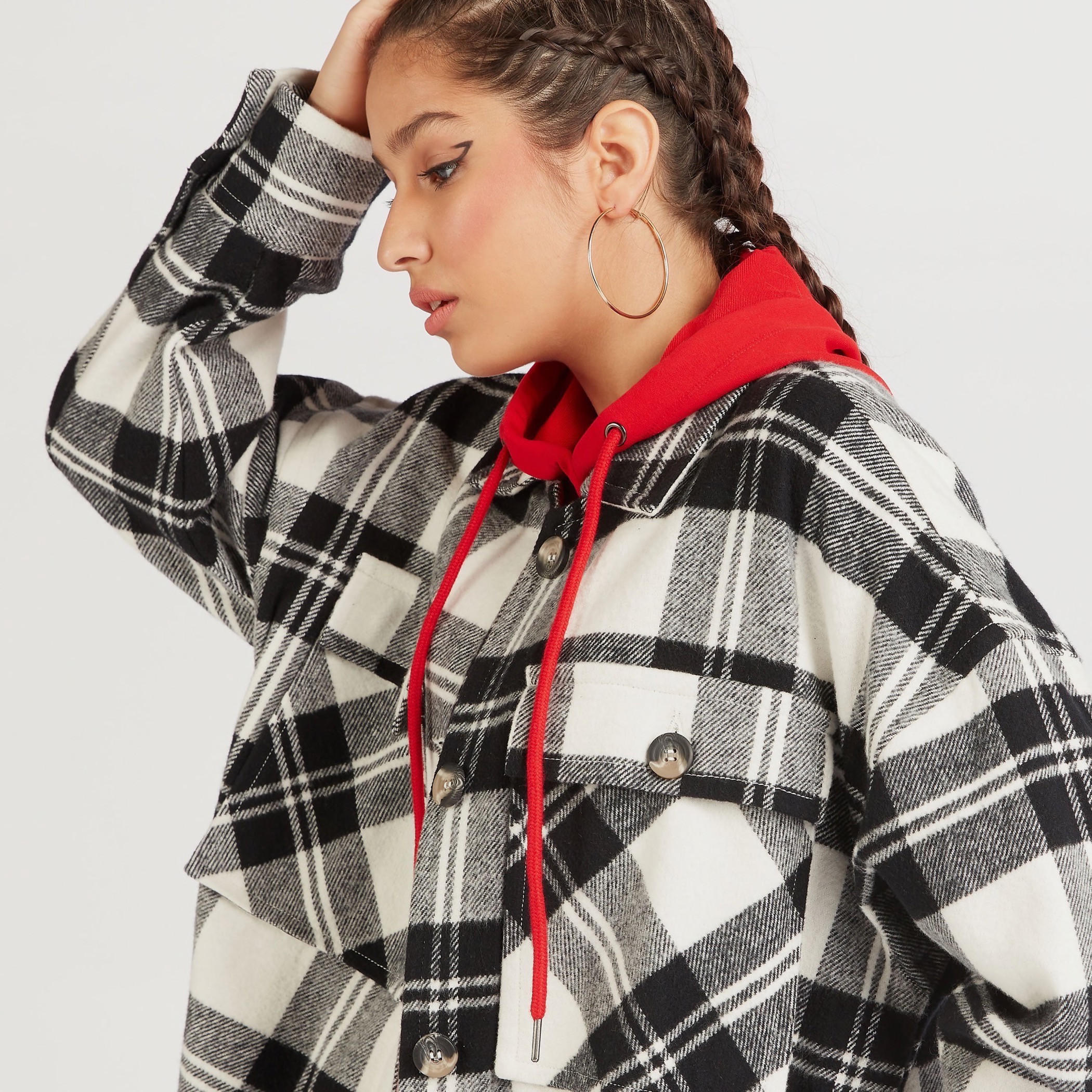Lee Cooper Checked Longline Shacket with Pockets-women-winterwear-coatsandjackets-jackets-image-6