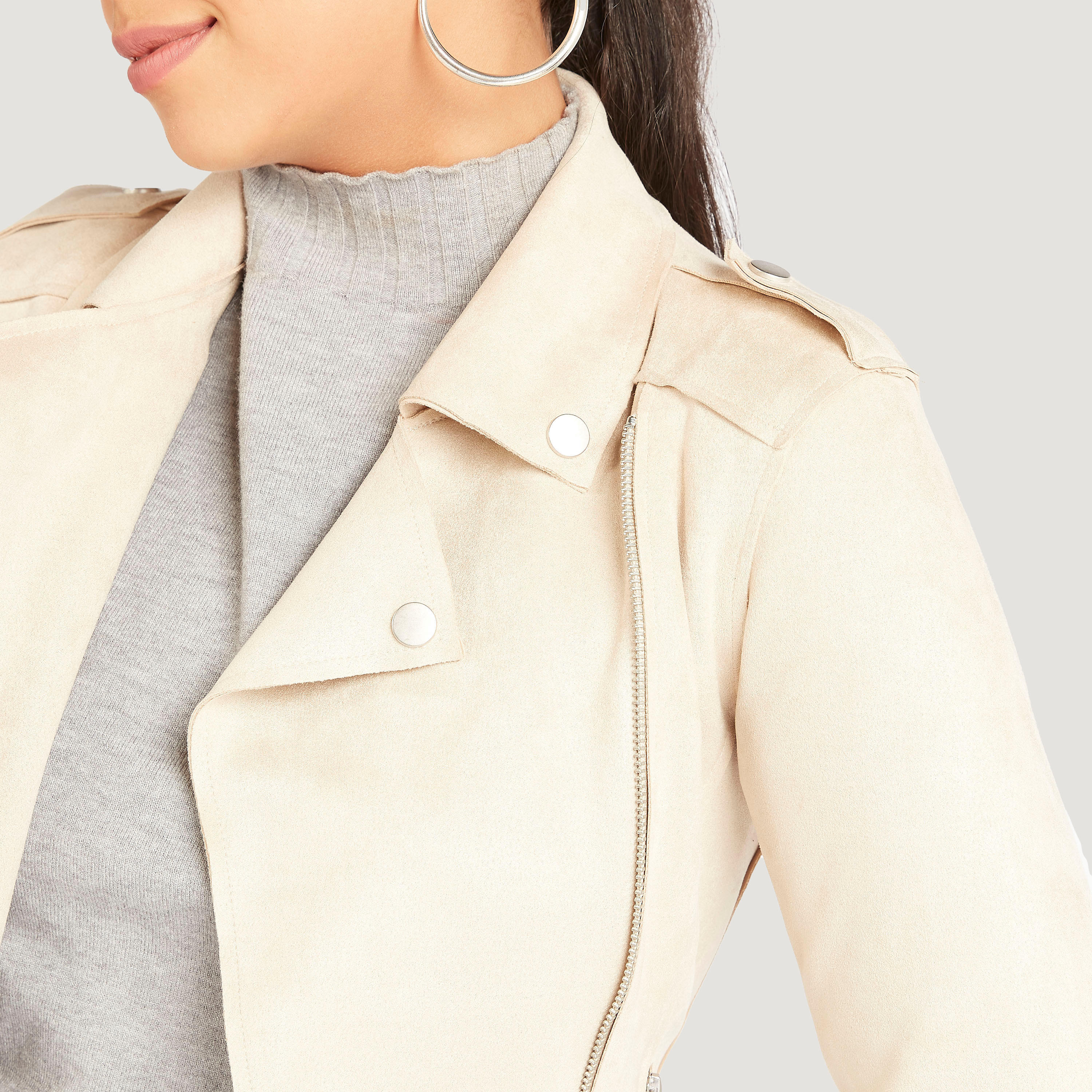 Lee Cooper Textured Biker Jacket with Long Sleeves and Pockets-women-winterwear-coatsandjackets-jackets-image-3