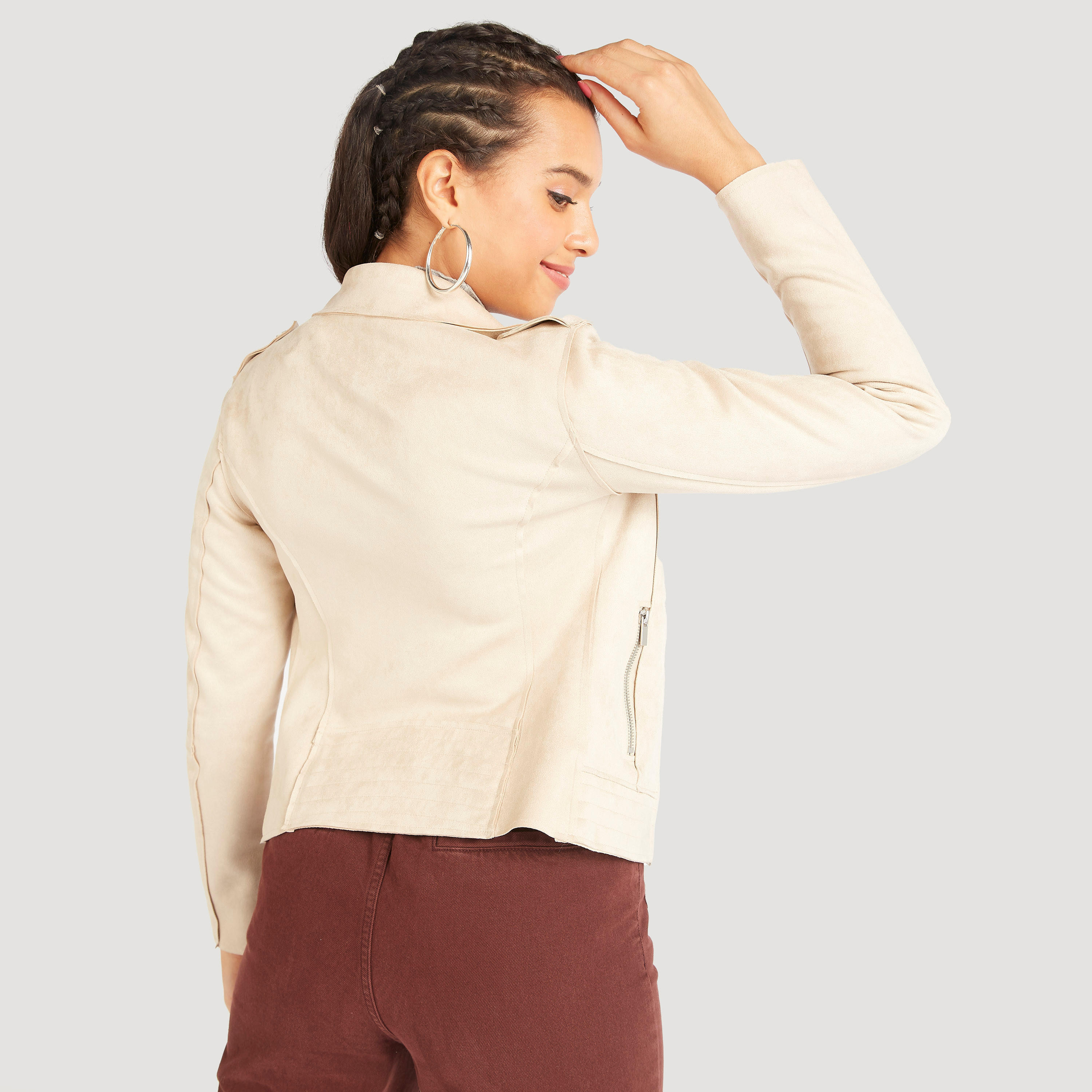 Lee Cooper Textured Biker Jacket with Long Sleeves and Pockets-women-winterwear-coatsandjackets-jackets-image-4