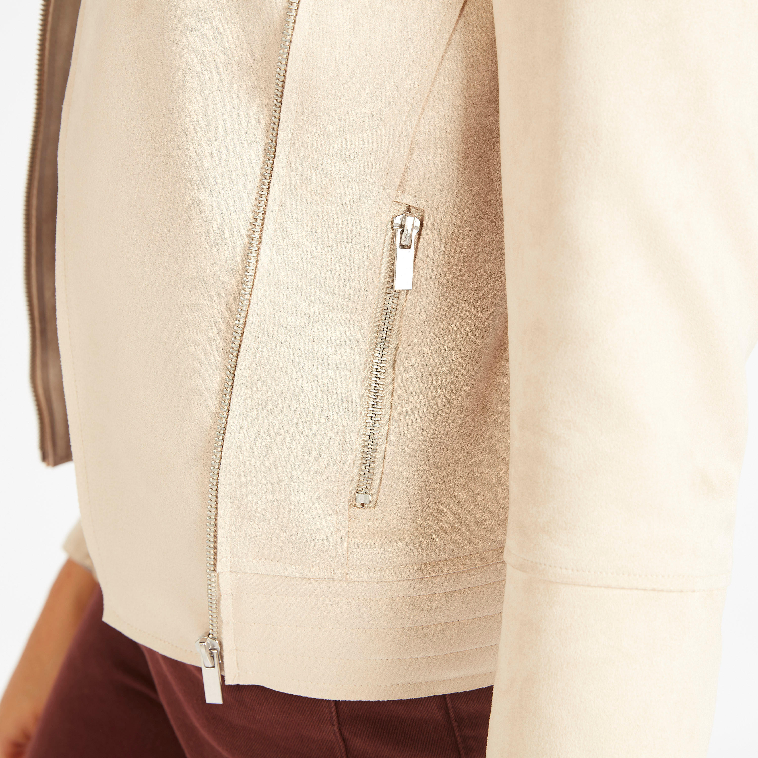 Lee Cooper Textured Biker Jacket with Long Sleeves and Pockets-women-winterwear-coatsandjackets-jackets-image-6