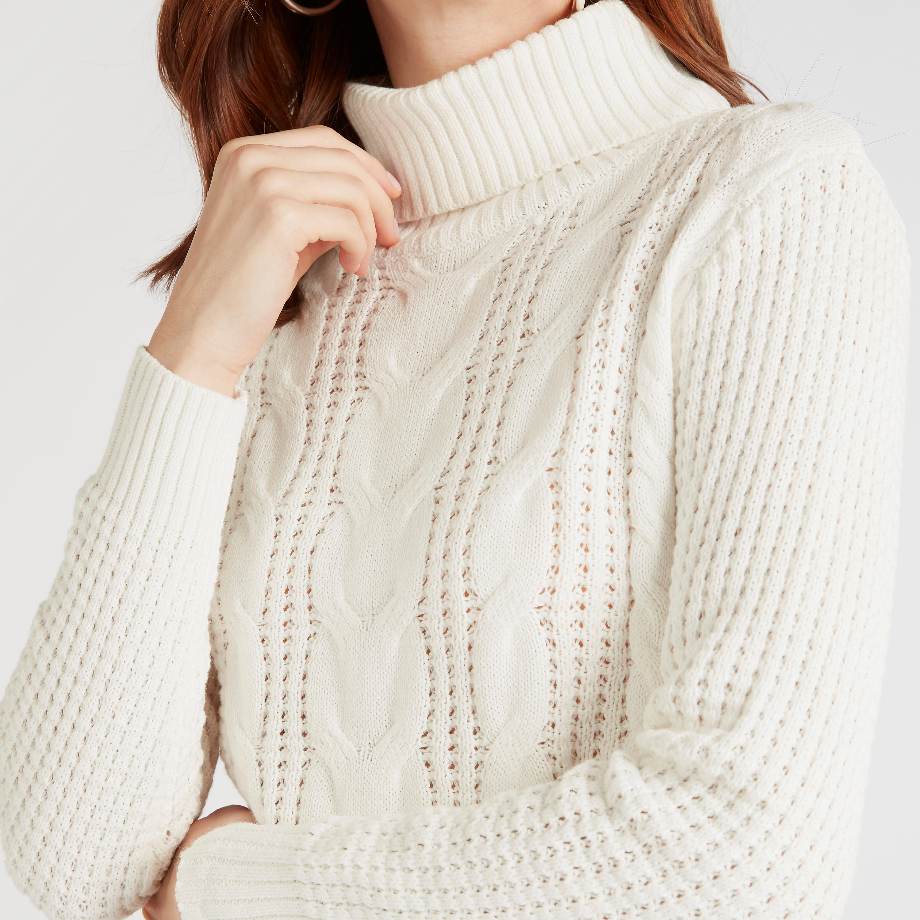 سويت شيرت بارز الملمس بياقة عالية وأكمام طويلة من لي كوبر-women-winterwear-hoodiesandsweatshirts-sweatshirts-image-3