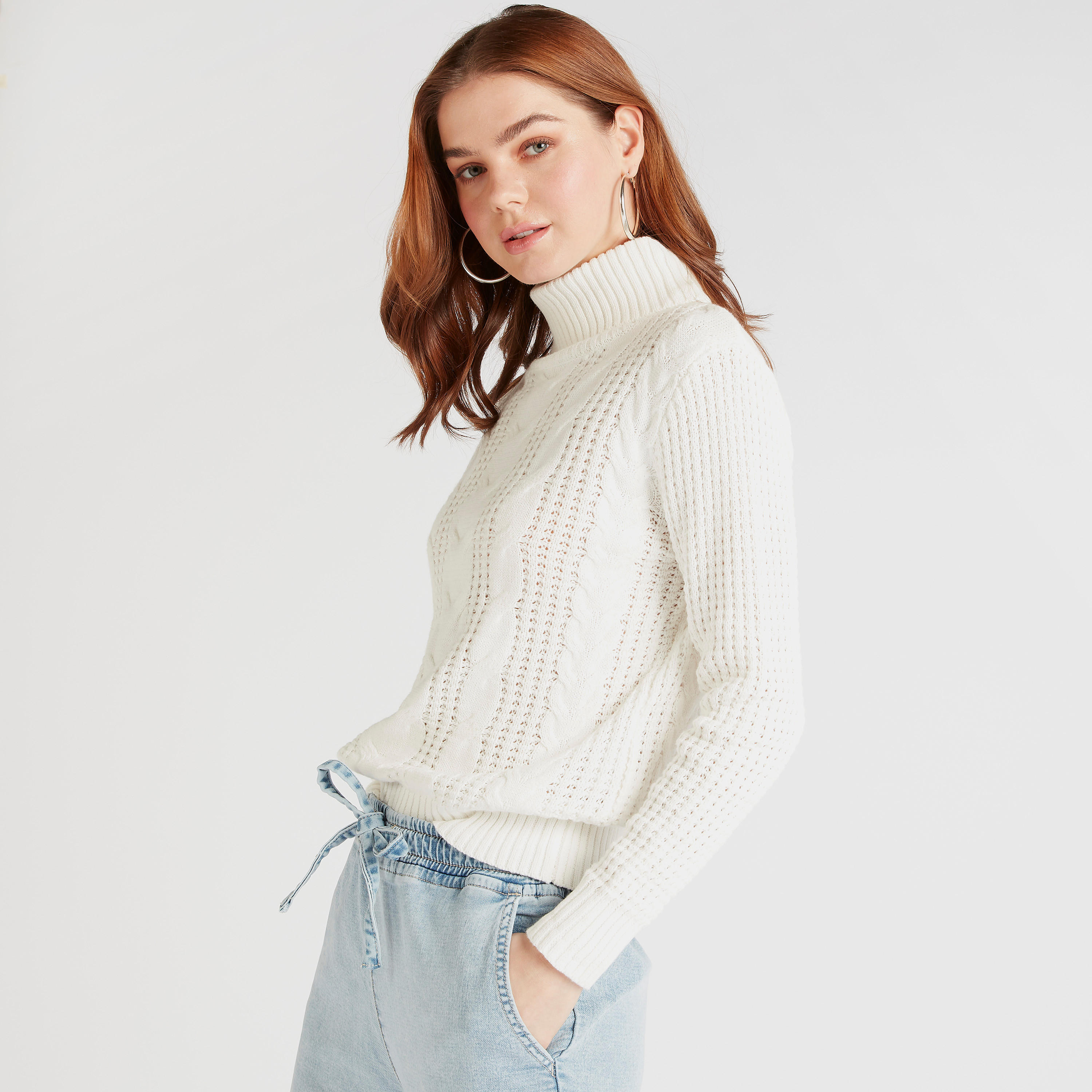سويت شيرت بارز الملمس بياقة عالية وأكمام طويلة من لي كوبر-women-winterwear-hoodiesandsweatshirts-sweatshirts-image-5