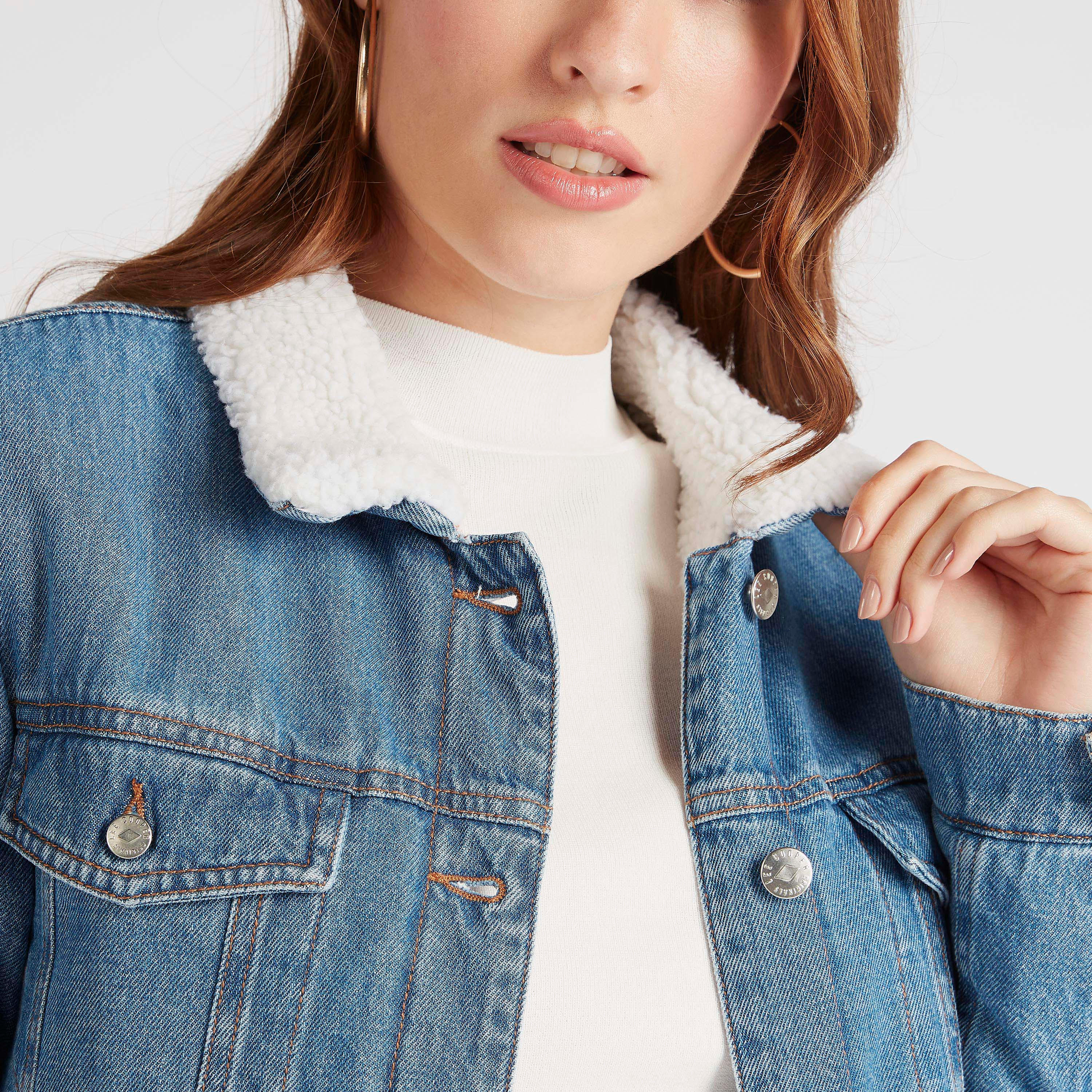 جاكيت دنيم سادة بياقة شيربا مبطنة وجيوب من لي كوبر-women-winterwear-coatsandjackets-jackets-image-1