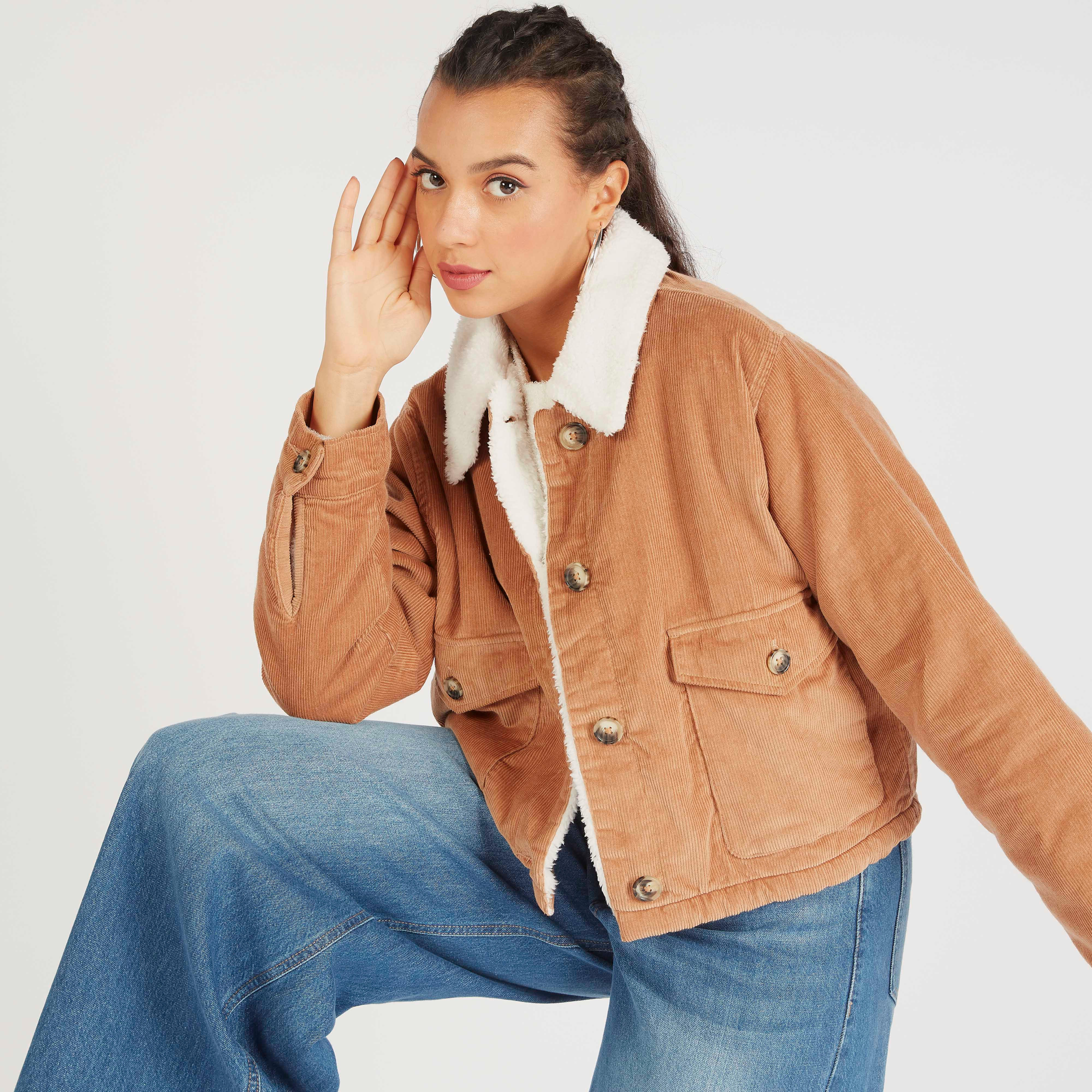جاكيت بارز الملمس بأكمام طويلة وزر علوي من لي كوبر-women-winterwear-coatsandjackets-jackets-image-7