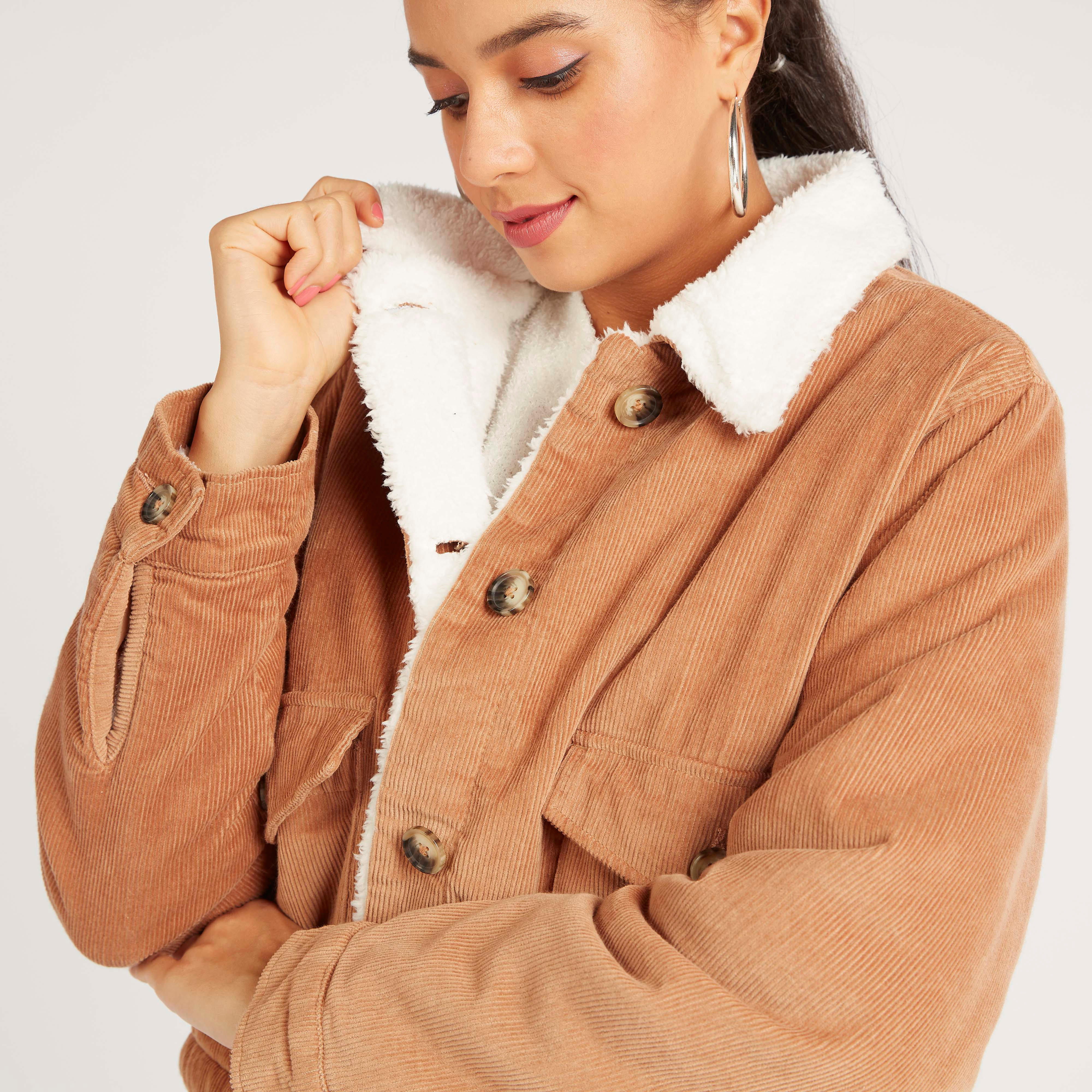 جاكيت بارز الملمس بأكمام طويلة وزر علوي من لي كوبر-women-winterwear-coatsandjackets-jackets-image-5