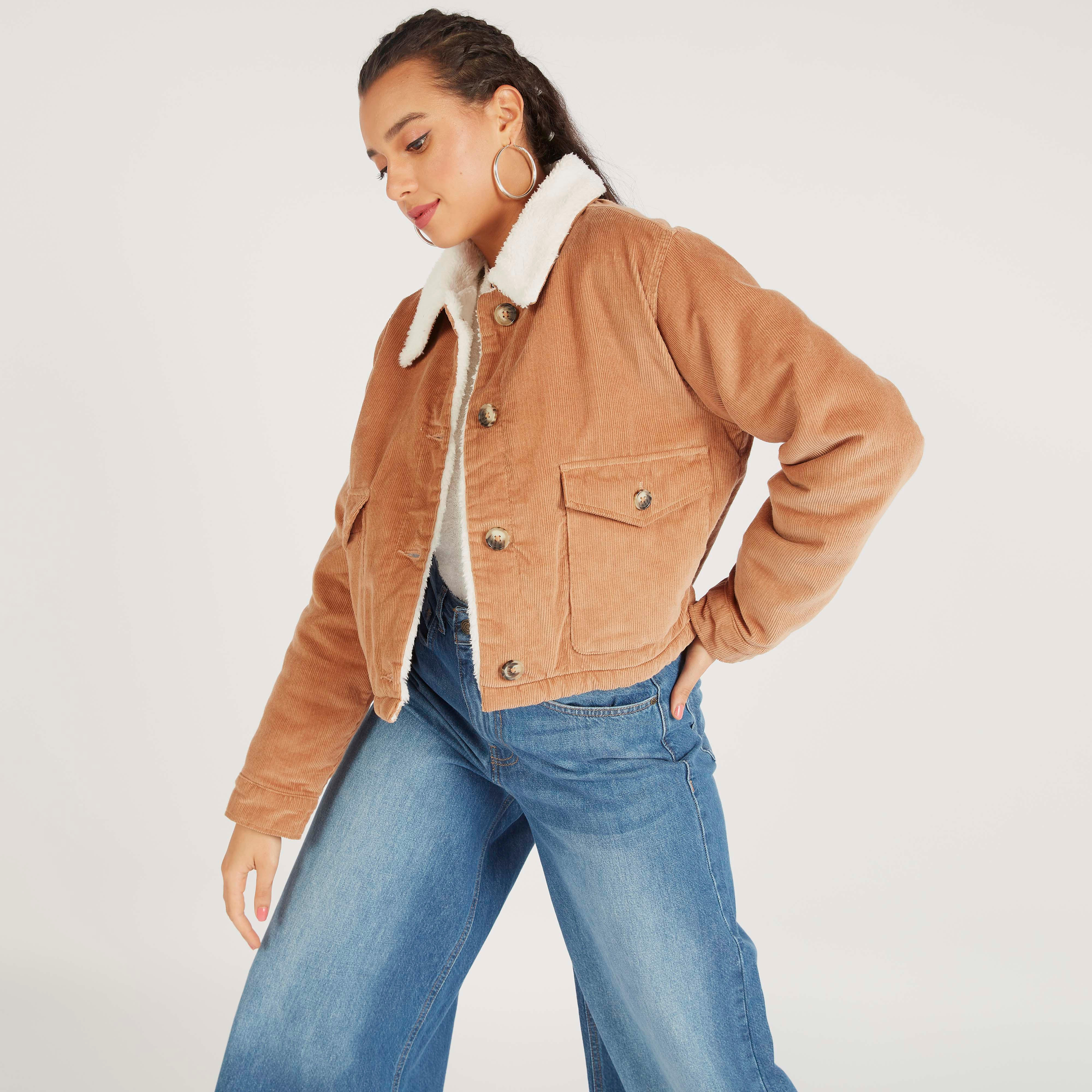 جاكيت بارز الملمس بأكمام طويلة وزر علوي من لي كوبر-women-winterwear-coatsandjackets-jackets-image-3