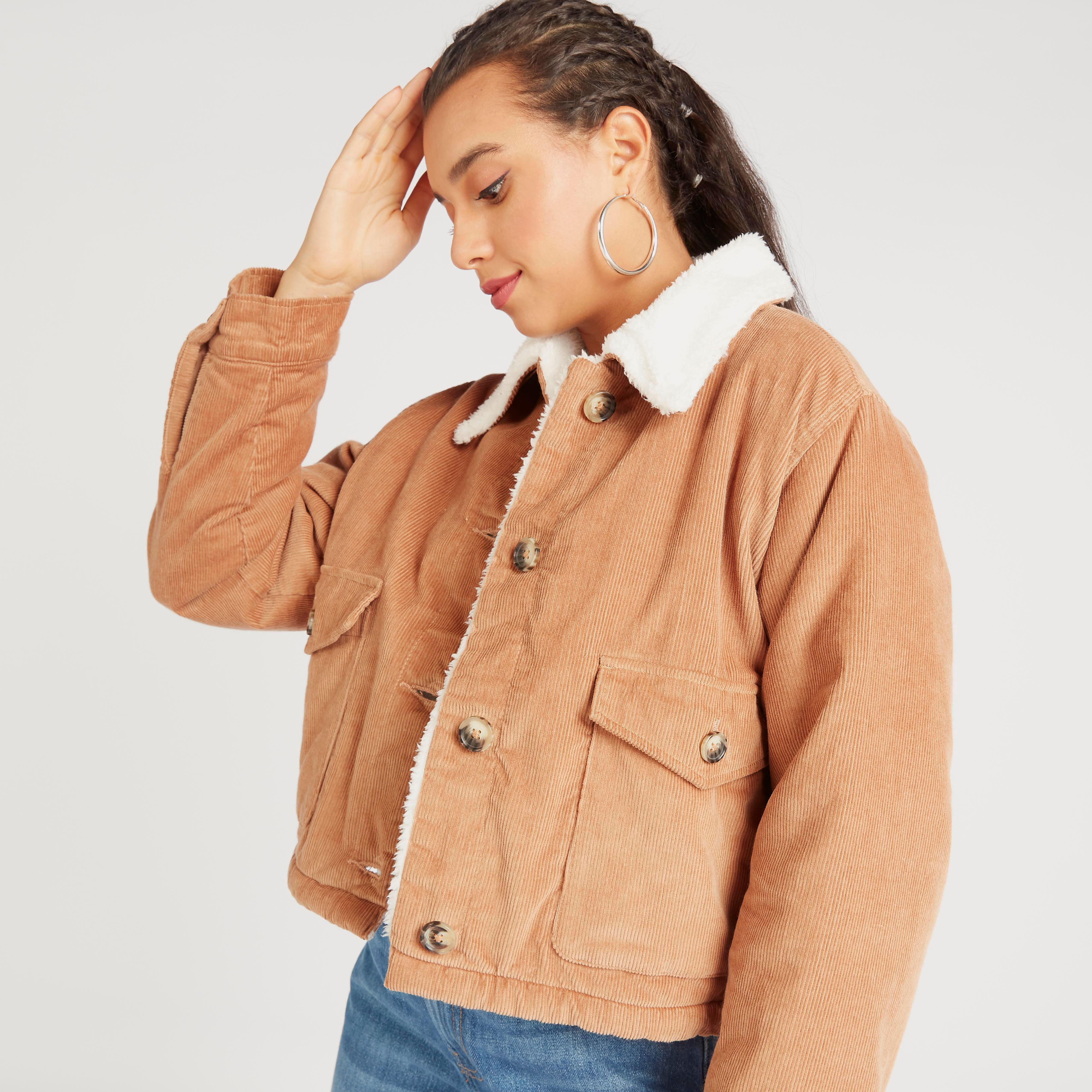 جاكيت بارز الملمس بأكمام طويلة وزر علوي من لي كوبر-women-winterwear-coatsandjackets-jackets-image-1