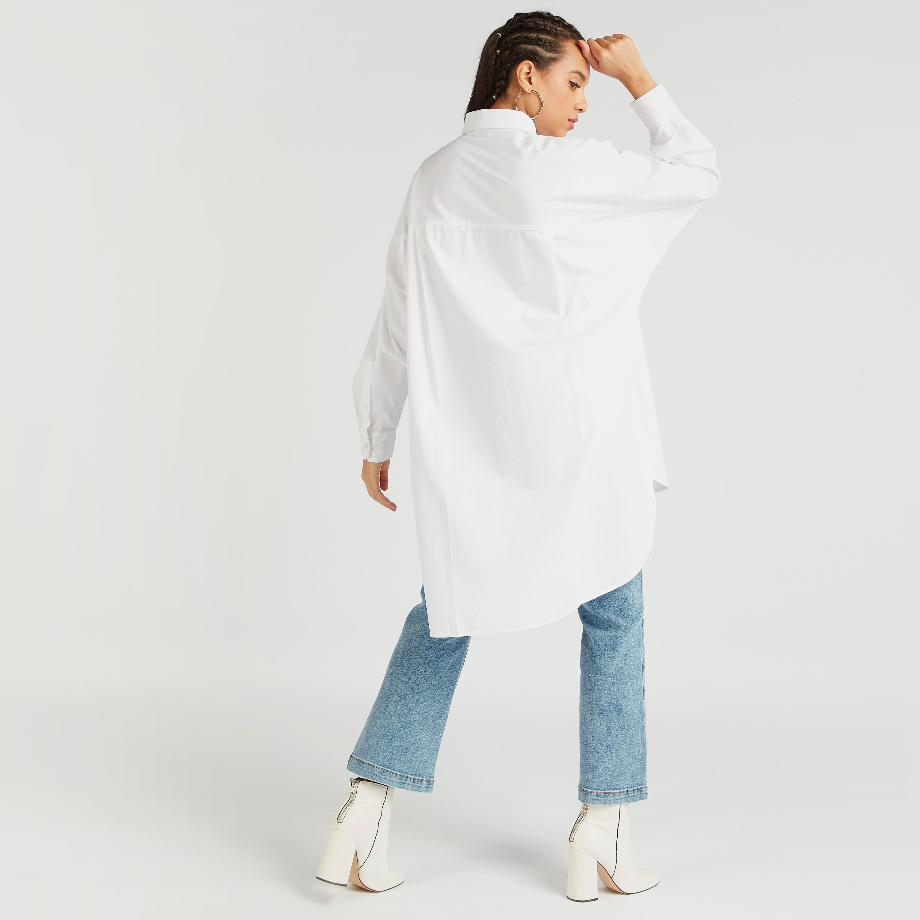 Lee Cooper Solid Shirt with High-Low Hem and Long Sleeves-women-clothing-shirtsandblouses-shirts-image-4