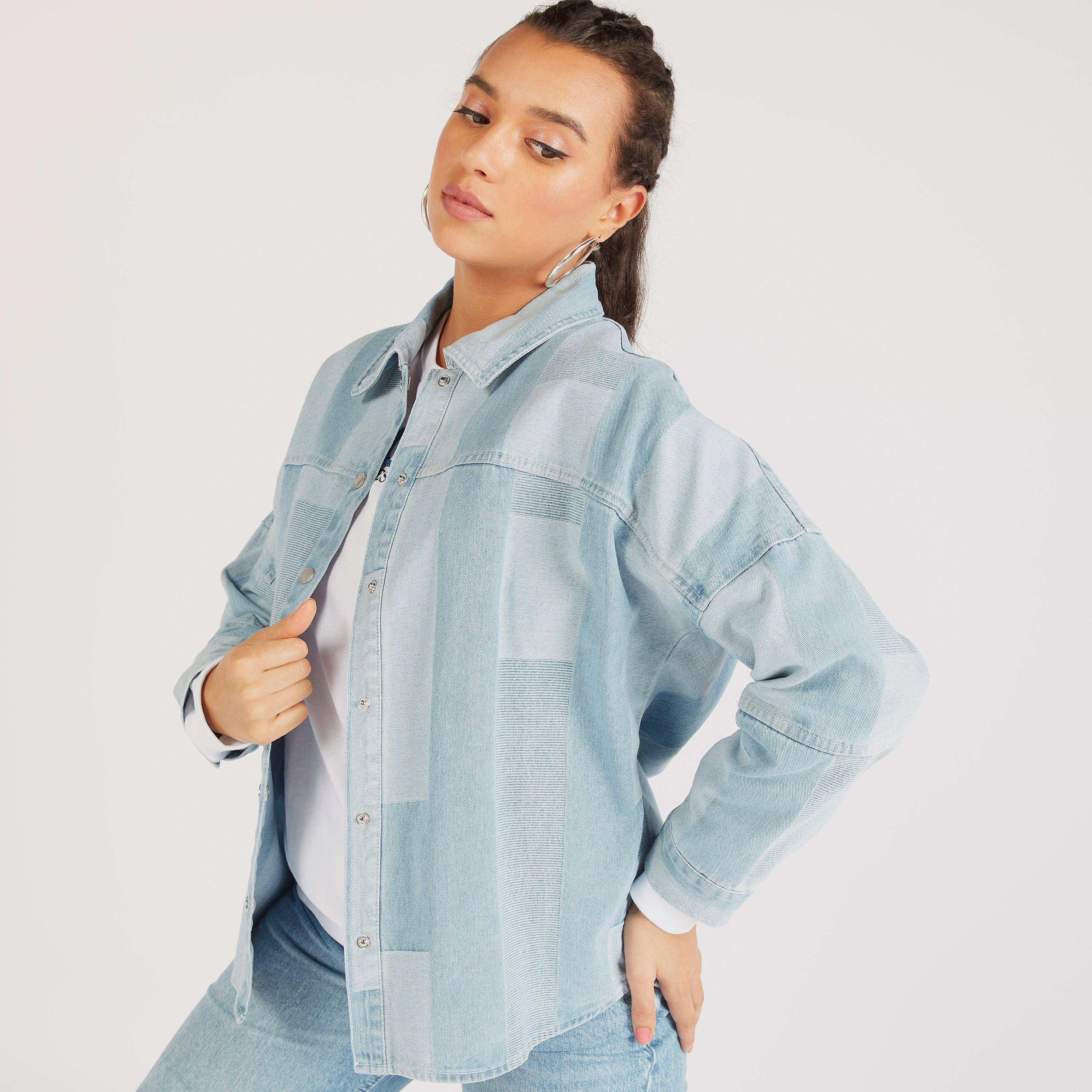 Lee Cooper Solid Shirt with Snap Button Closure-women-clothing-shirtsandblouses-shirts-image-1
