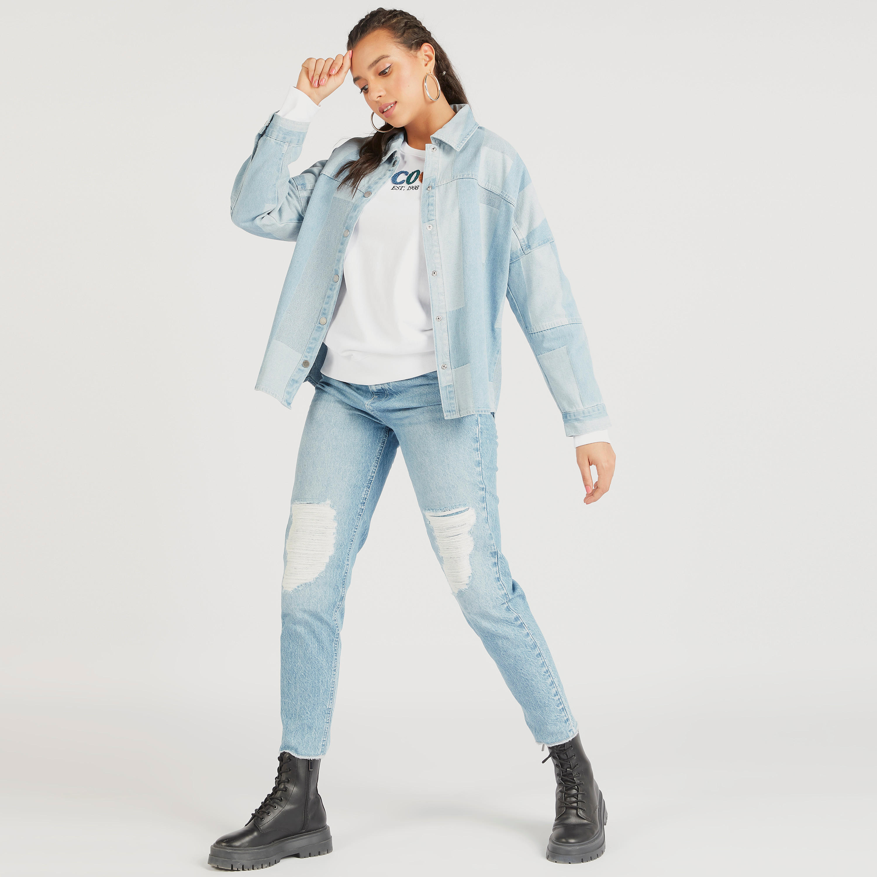 Lee Cooper Solid Shirt with Snap Button Closure-women-clothing-shirtsandblouses-shirts-image-2