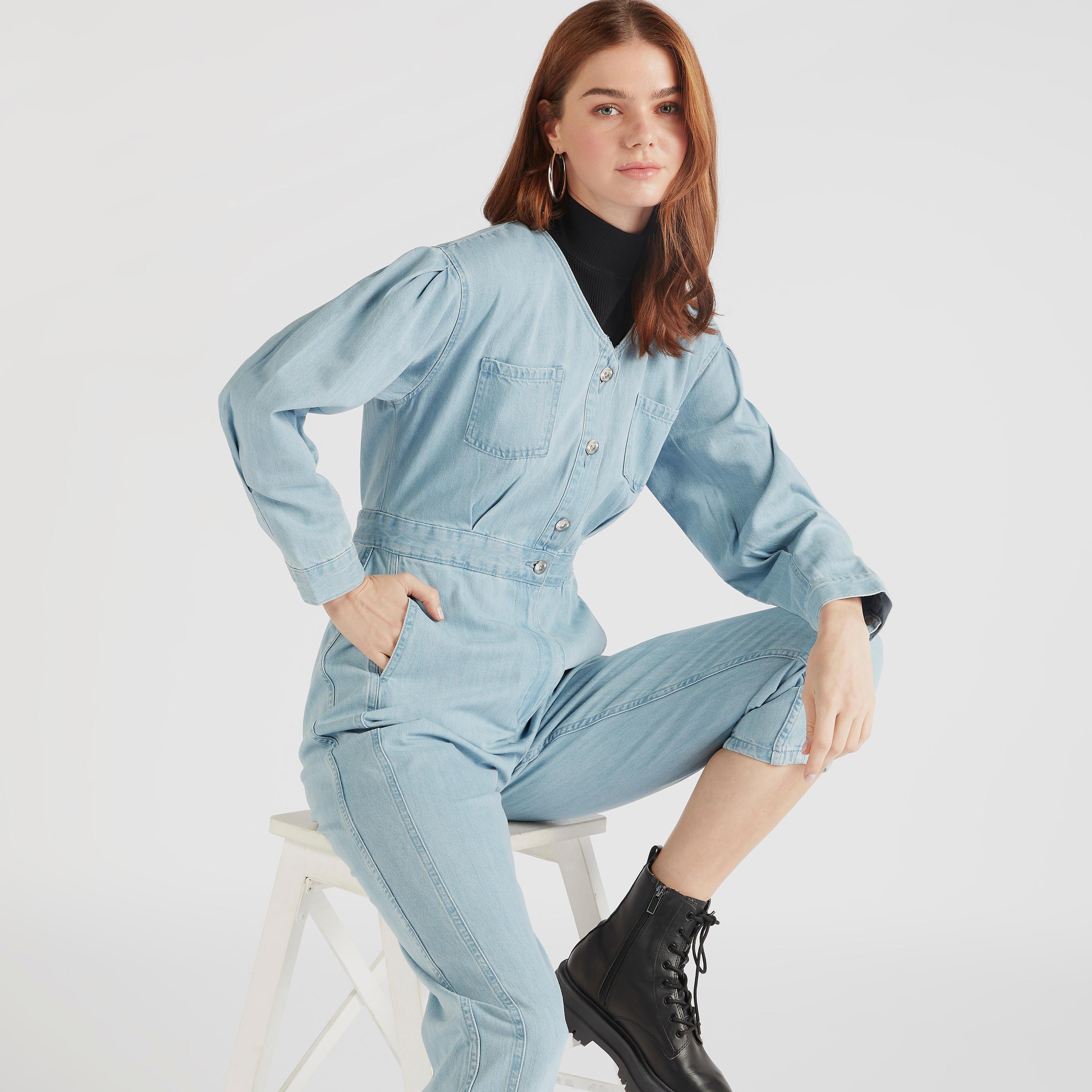 Lee Cooper Solid Jumpsuit with Pockets and Button Closure-women-clothing-jumpsuits-image-1