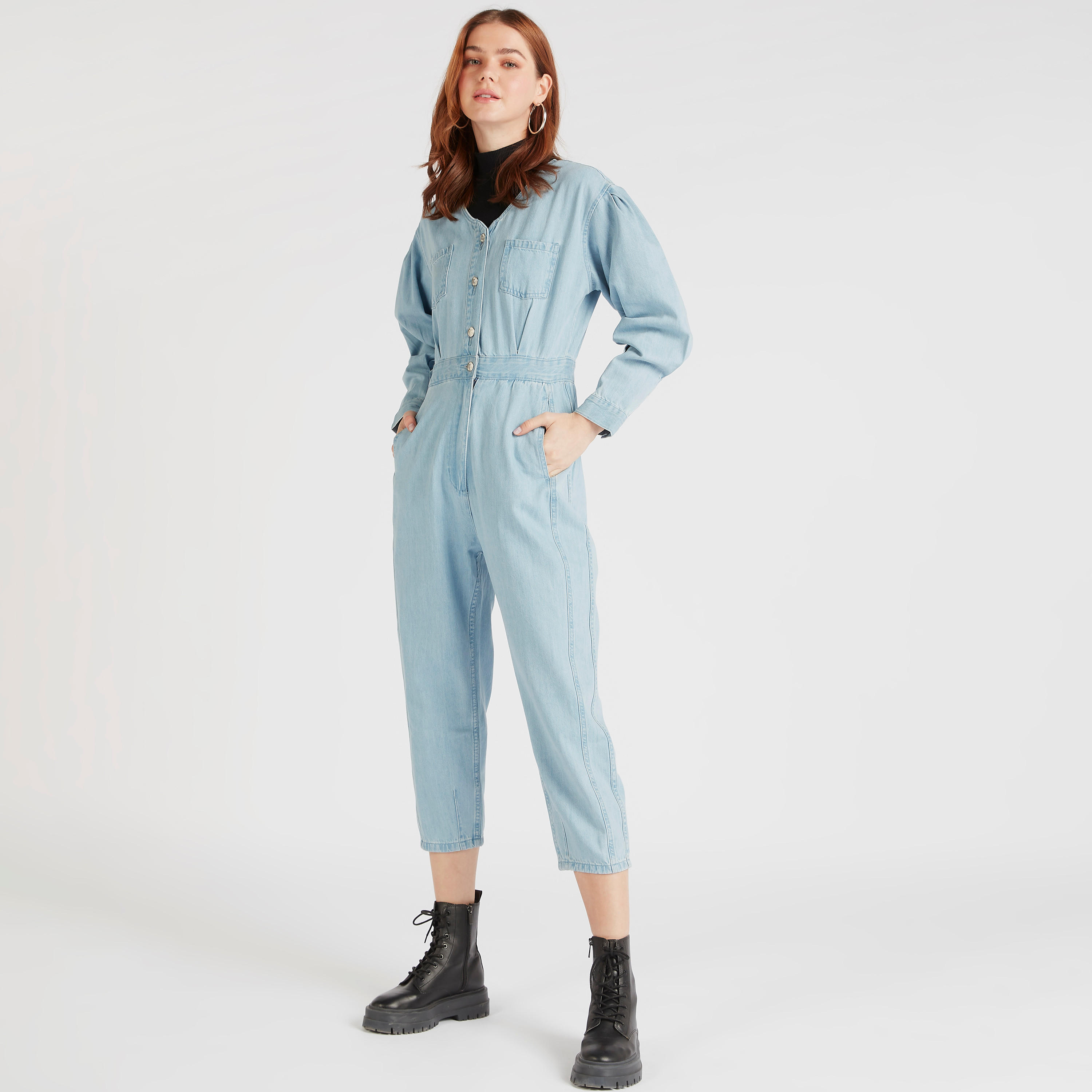 Lee Cooper Solid Jumpsuit with Pockets and Button Closure-women-clothing-jumpsuits-image-2