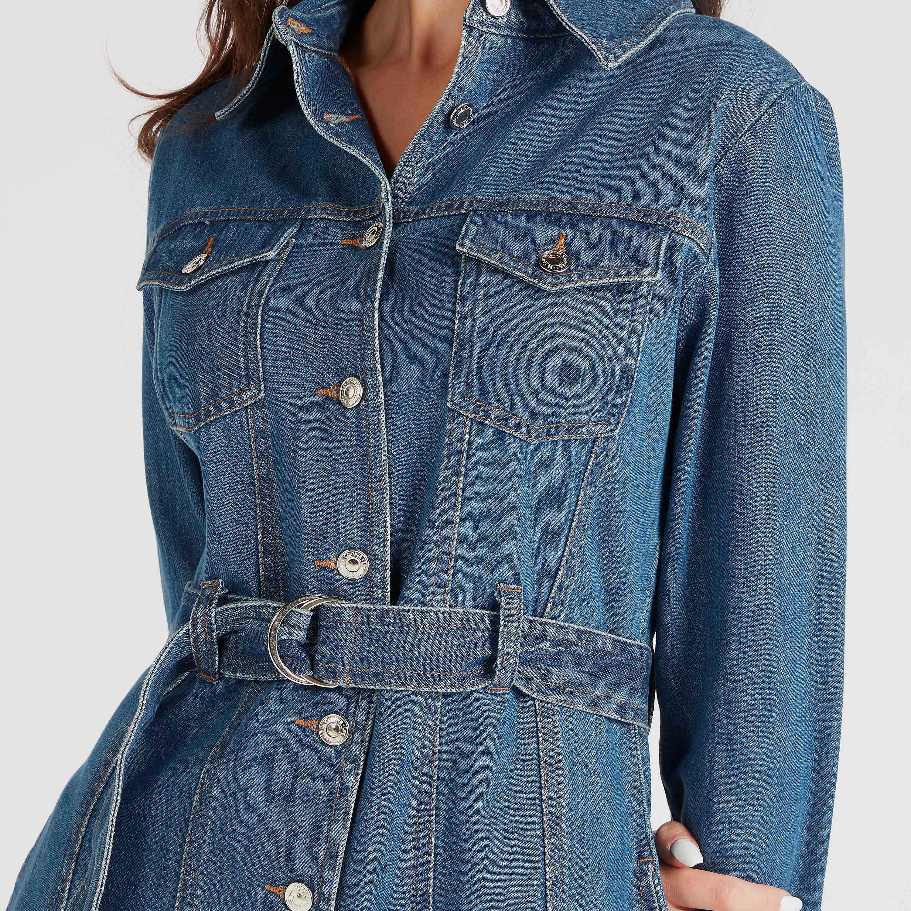 فستان قميص دنيم قصير بحزام من لي كوبر-women-clothing-dresses-image-3