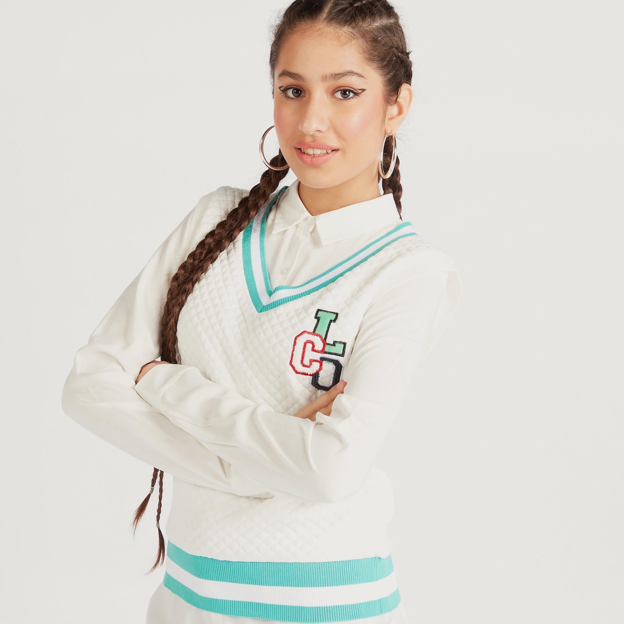 كنزة مربّعات دون أكمام بياقة V من لي كوبر-women-winterwear-hoodiesandsweatshirts-sweatshirts-image-5
