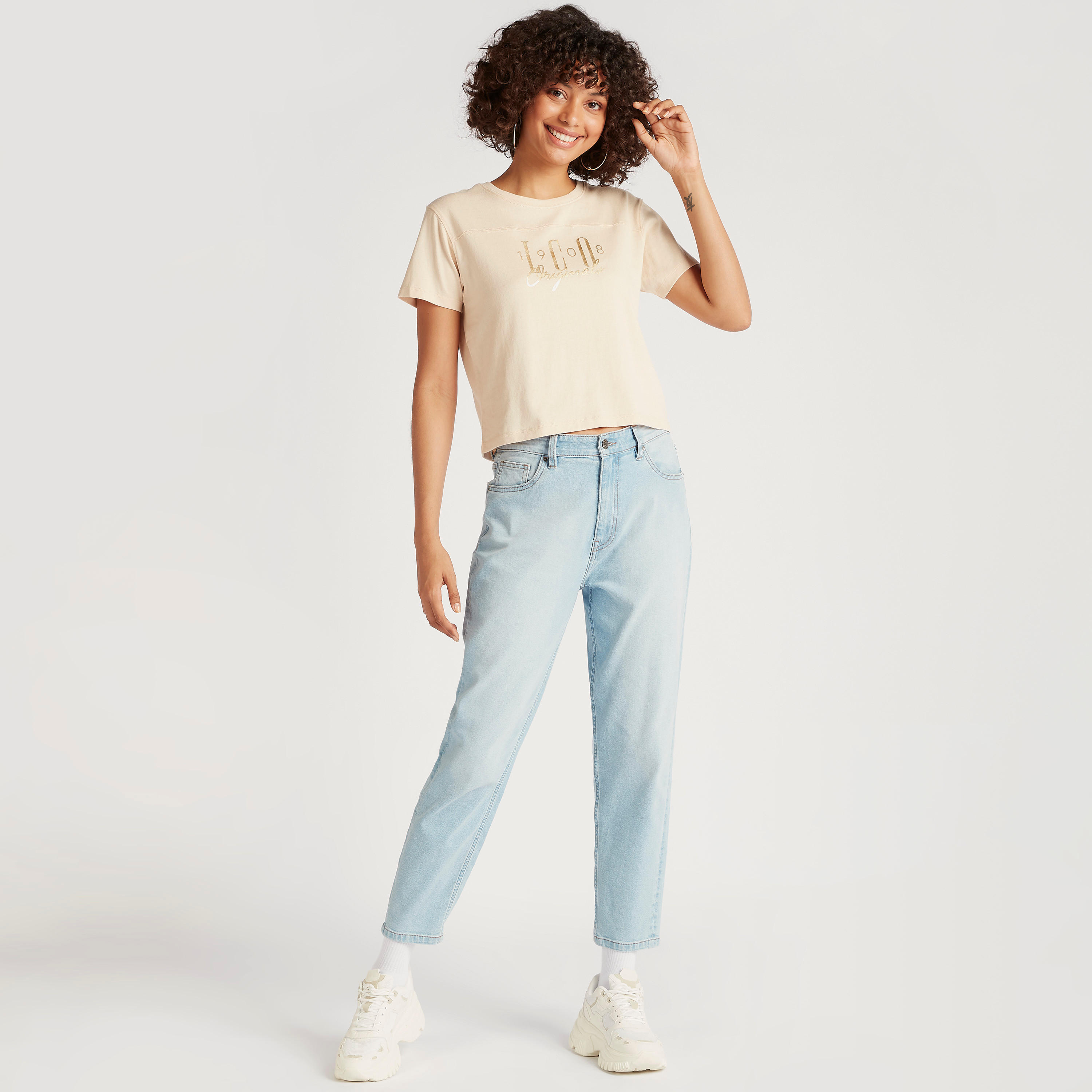 Lee Cooper Printed T-shirt with Crew Neck and Short Sleeves-women-clothing-tshirts-image-2