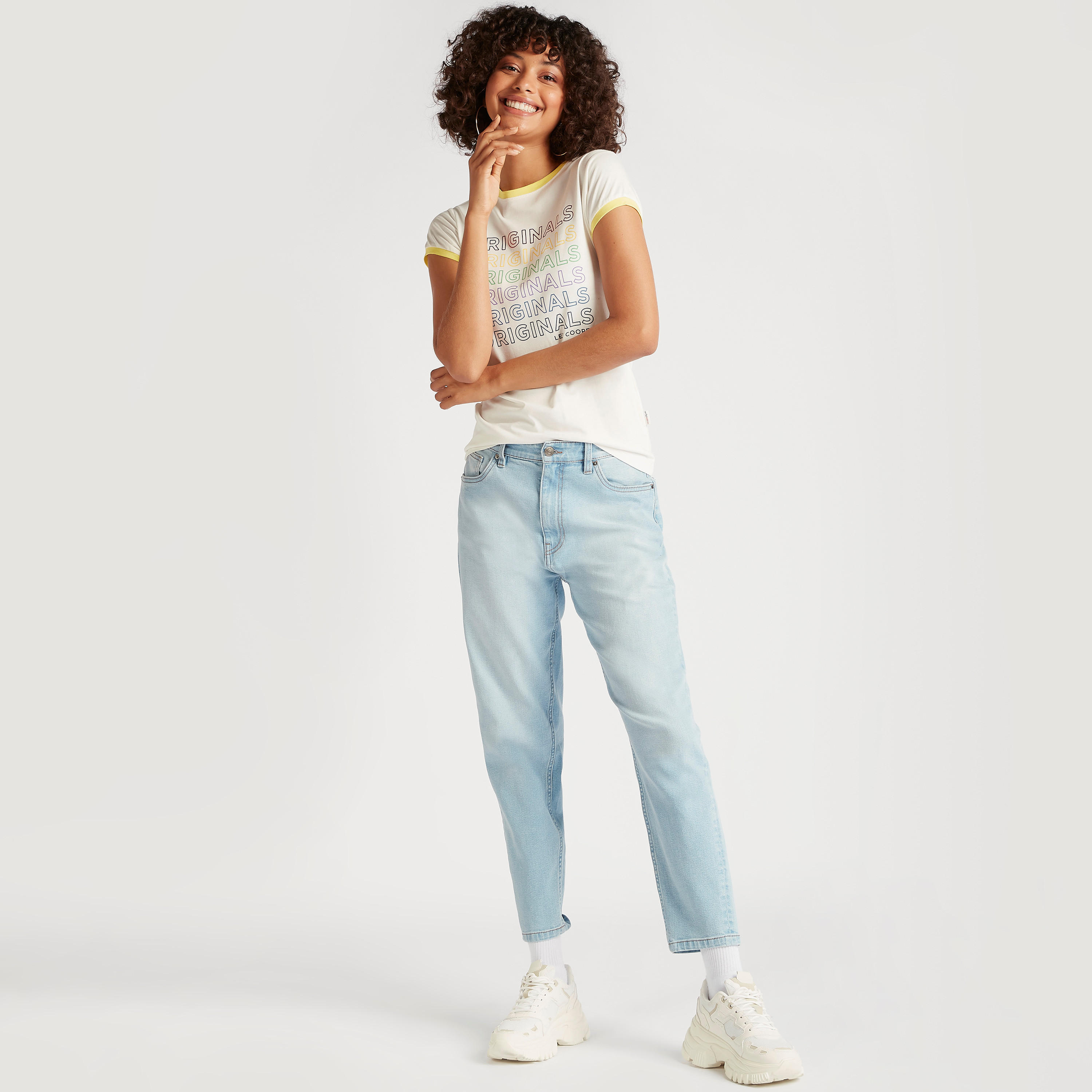 تيشيرت بأكمام كاب وياقة ضيقة وطبعات من لي كوبر-women-clothing-tshirts-image-2