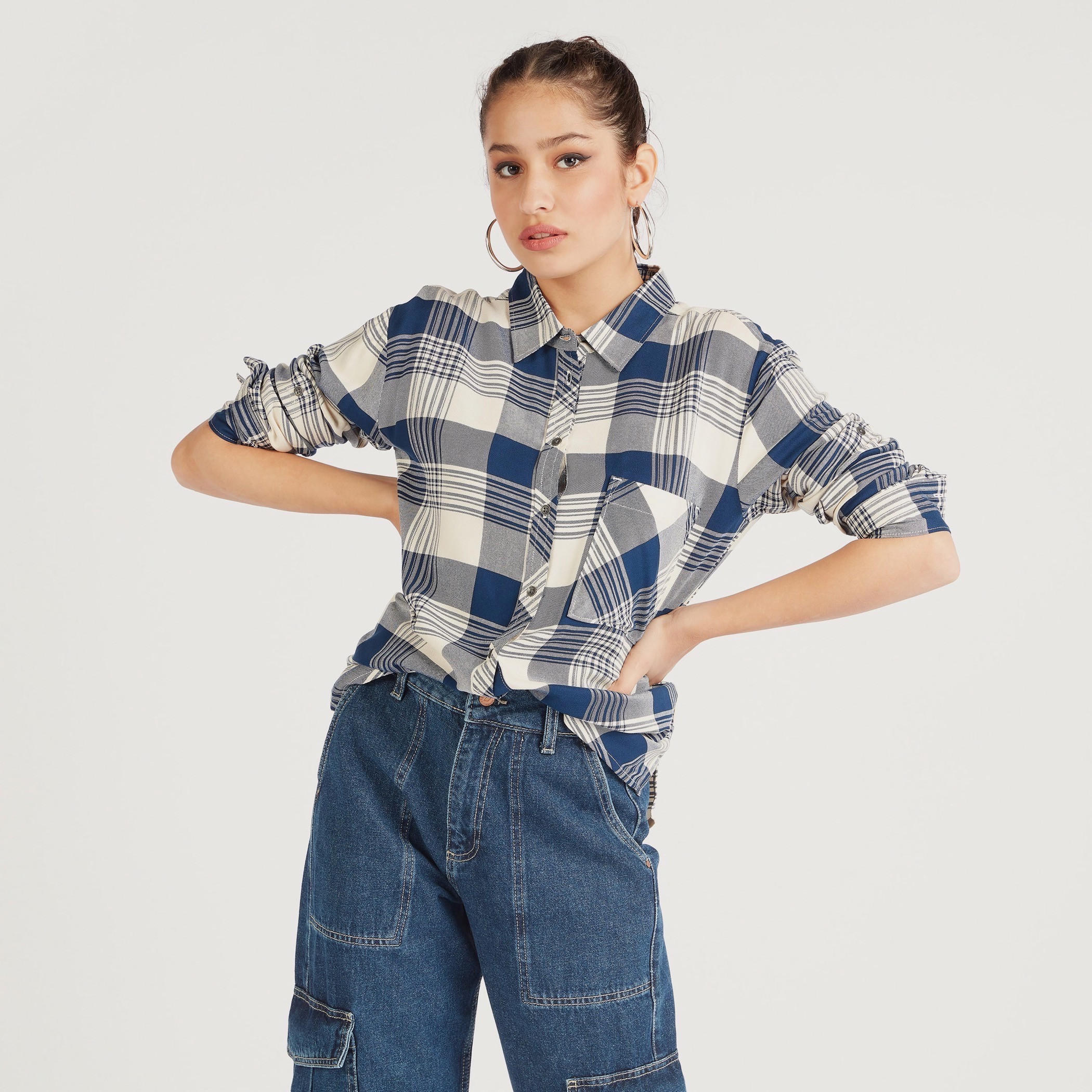 Lee Cooper Checked Shirt with Long Sleeves-women-clothing-shirtsandblouses-shirts-image-1