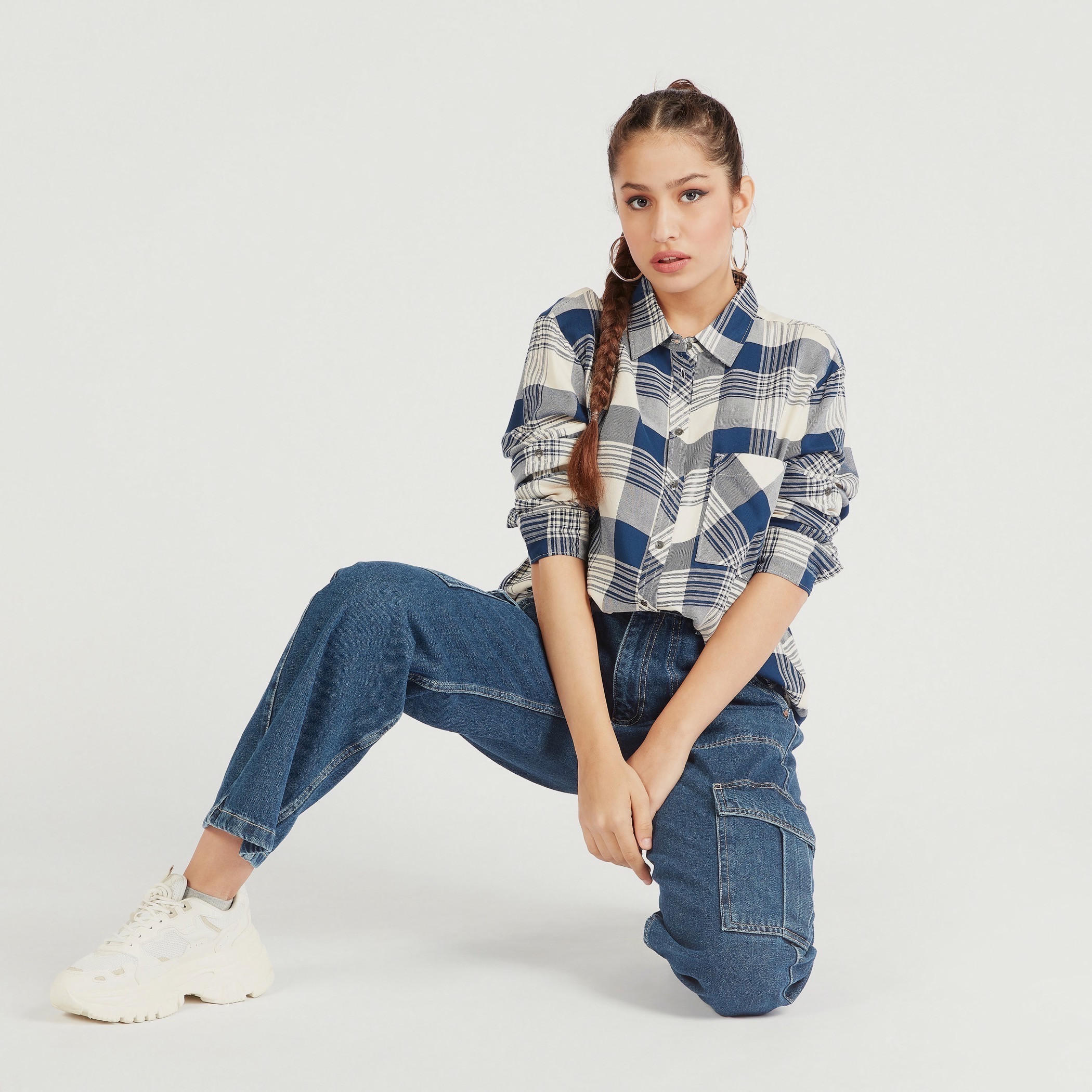 Lee Cooper Checked Shirt with Long Sleeves-women-clothing-shirtsandblouses-shirts-image-2