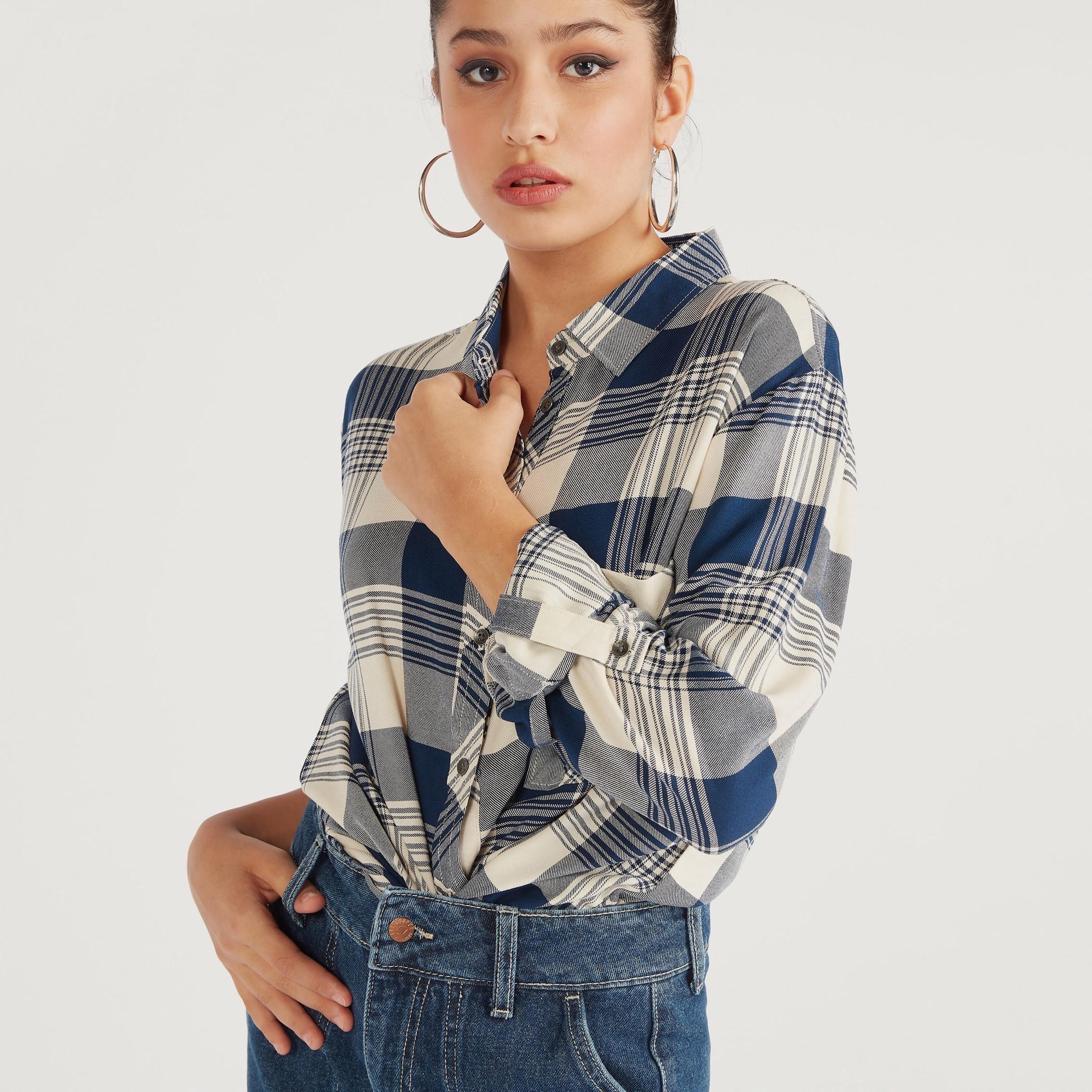 Lee Cooper Checked Shirt with Long Sleeves-women-clothing-shirtsandblouses-shirts-image-3