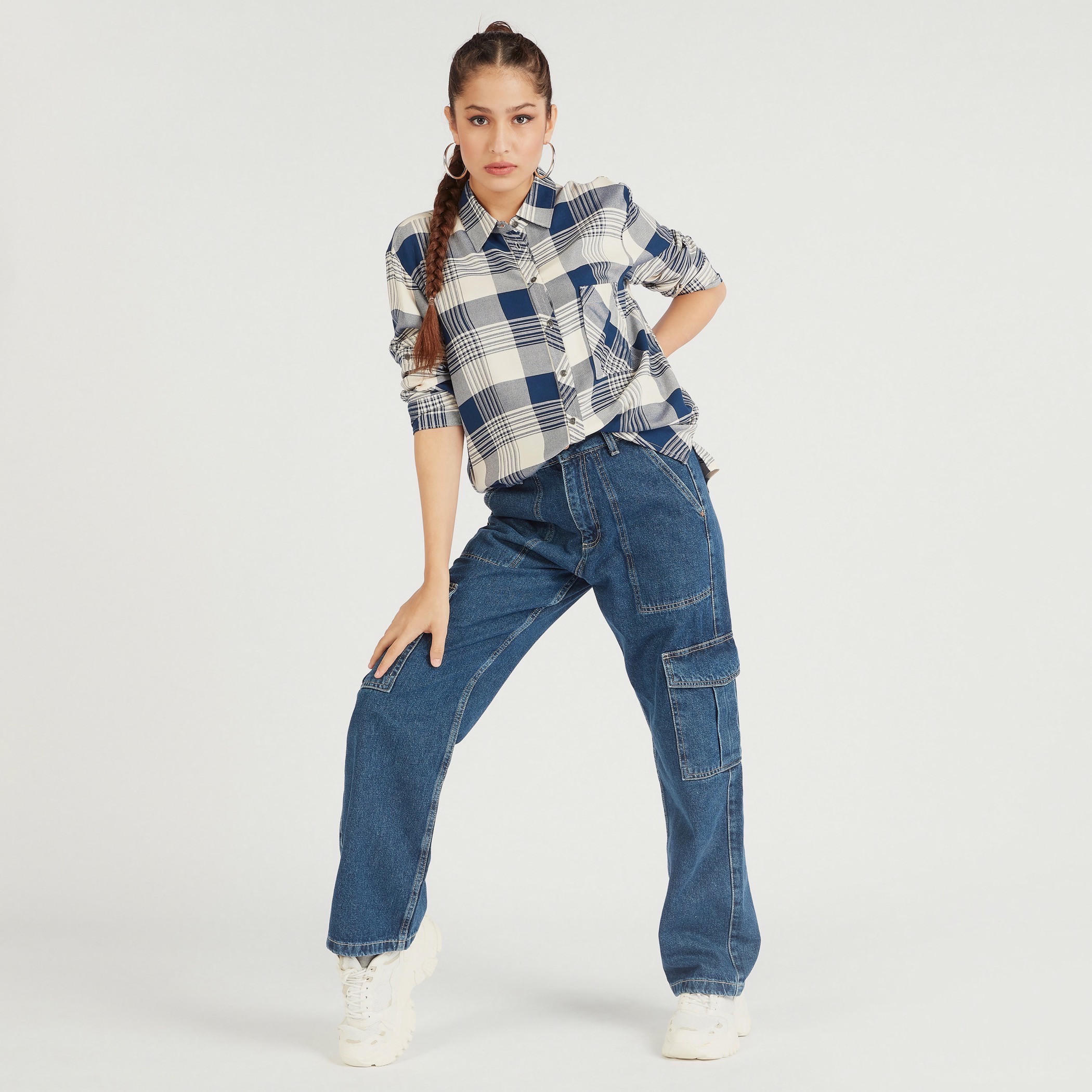 Lee Cooper Checked Shirt with Long Sleeves-women-clothing-shirtsandblouses-shirts-image-5