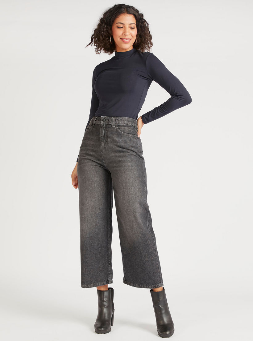Lee Cooper Solid Straight Fit Denim Jeans with Pockets and Button Closure-women-clothing-bottoms-jeans-image-2