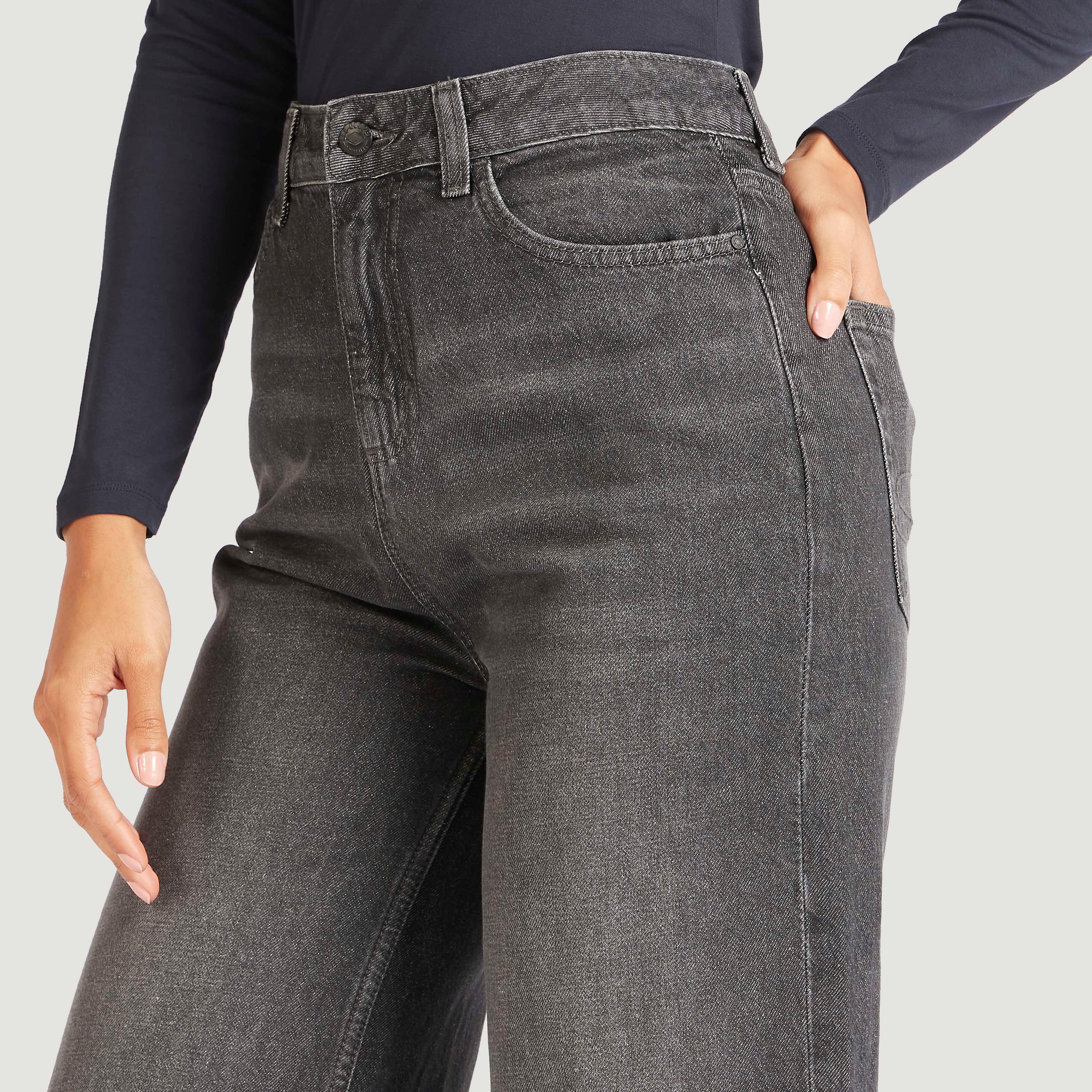 Lee Cooper Solid Straight Fit Denim Jeans with Pockets and Button Closure-women-clothing-bottoms-jeans-image-3