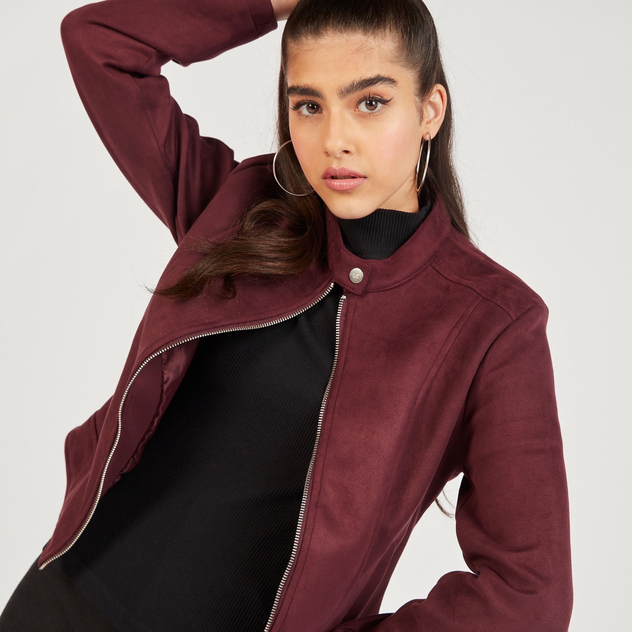 جاكيت بايكر بسحّاب إغلاق وقبّعة وجيوب من لي كوبر-women-winterwear-coatsandjackets-jackets-image-8