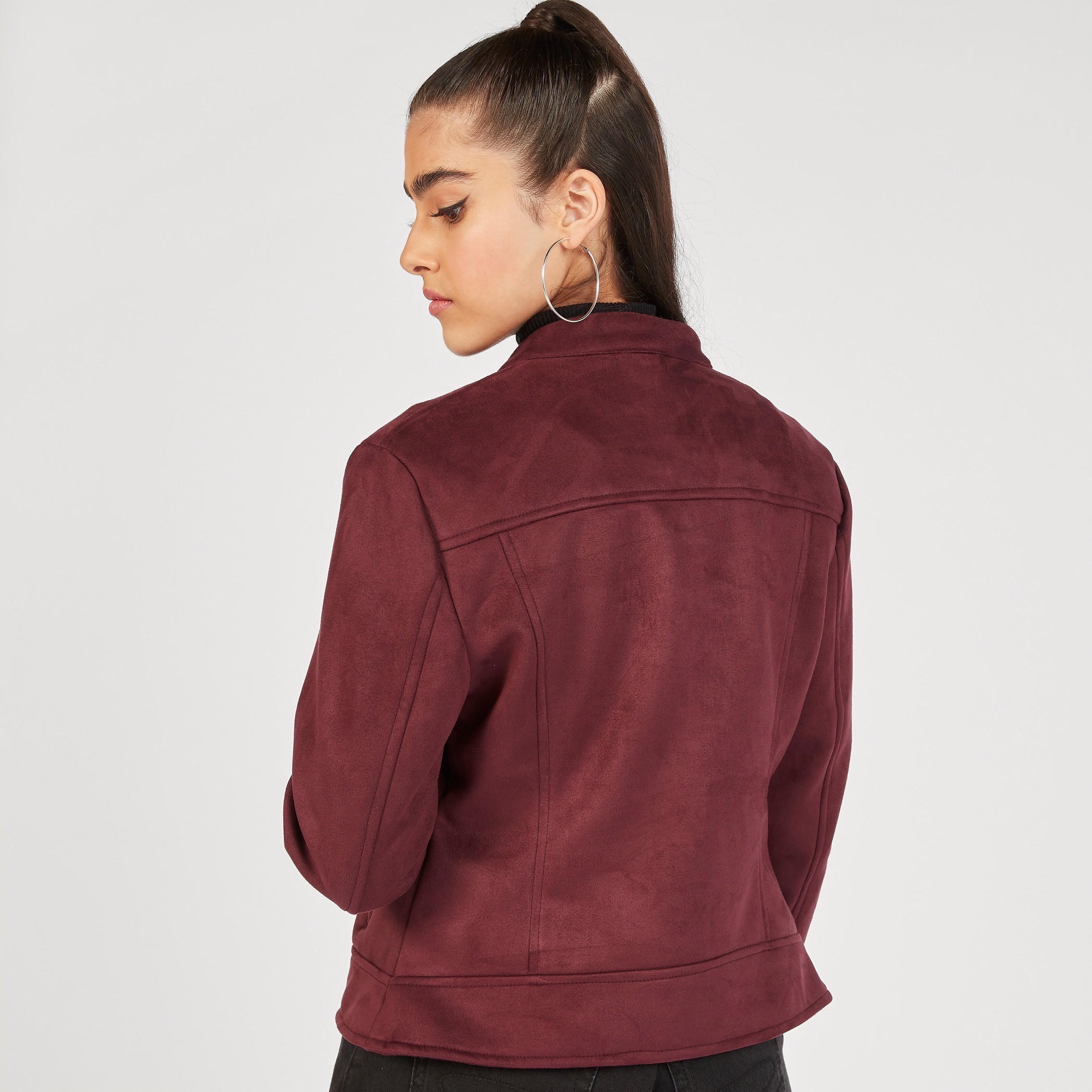 Lee Cooper Solid Biker Jacket with Zip Closure and Pockets-women-winterwear-coatsandjackets-jackets-image-4