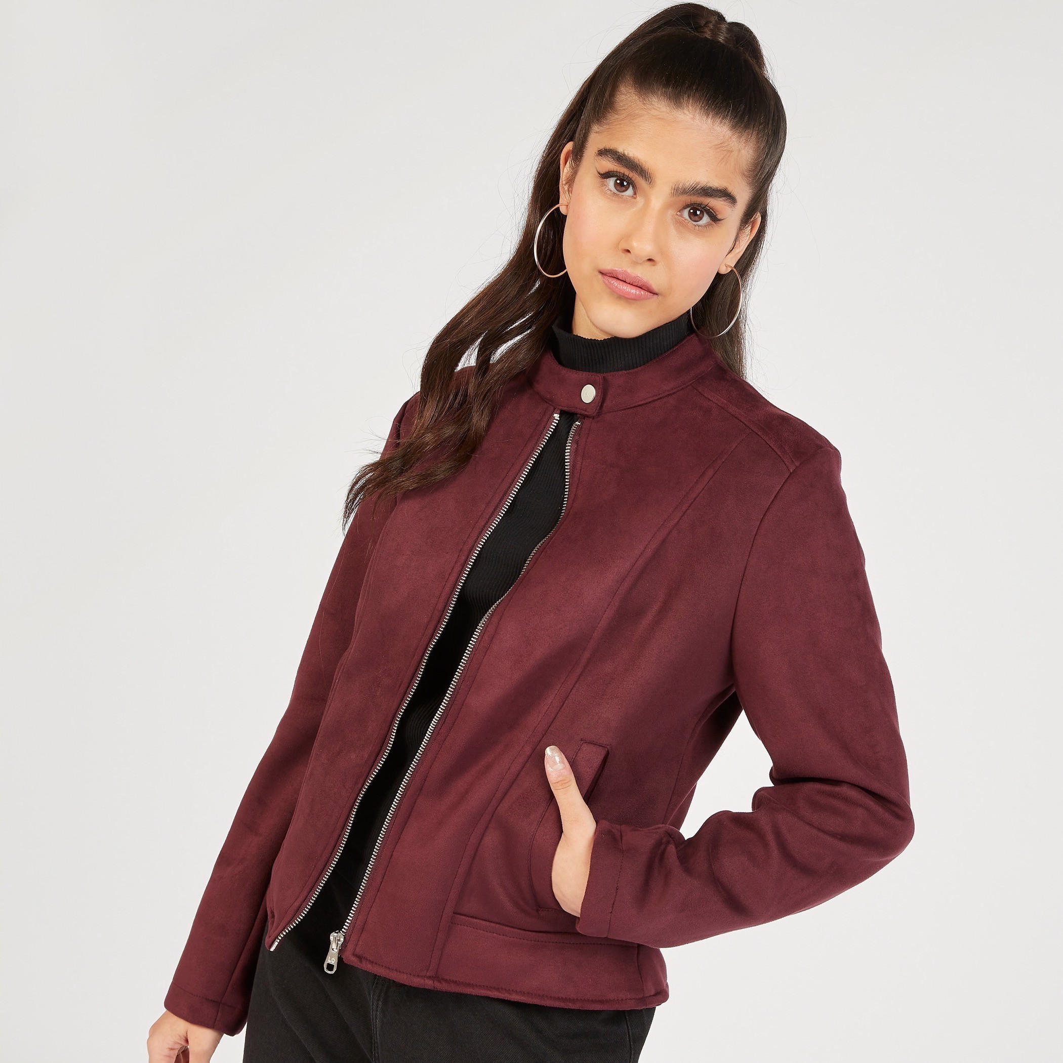 جاكيت بايكر بسحّاب إغلاق وقبّعة وجيوب من لي كوبر-women-winterwear-coatsandjackets-jackets-image-6