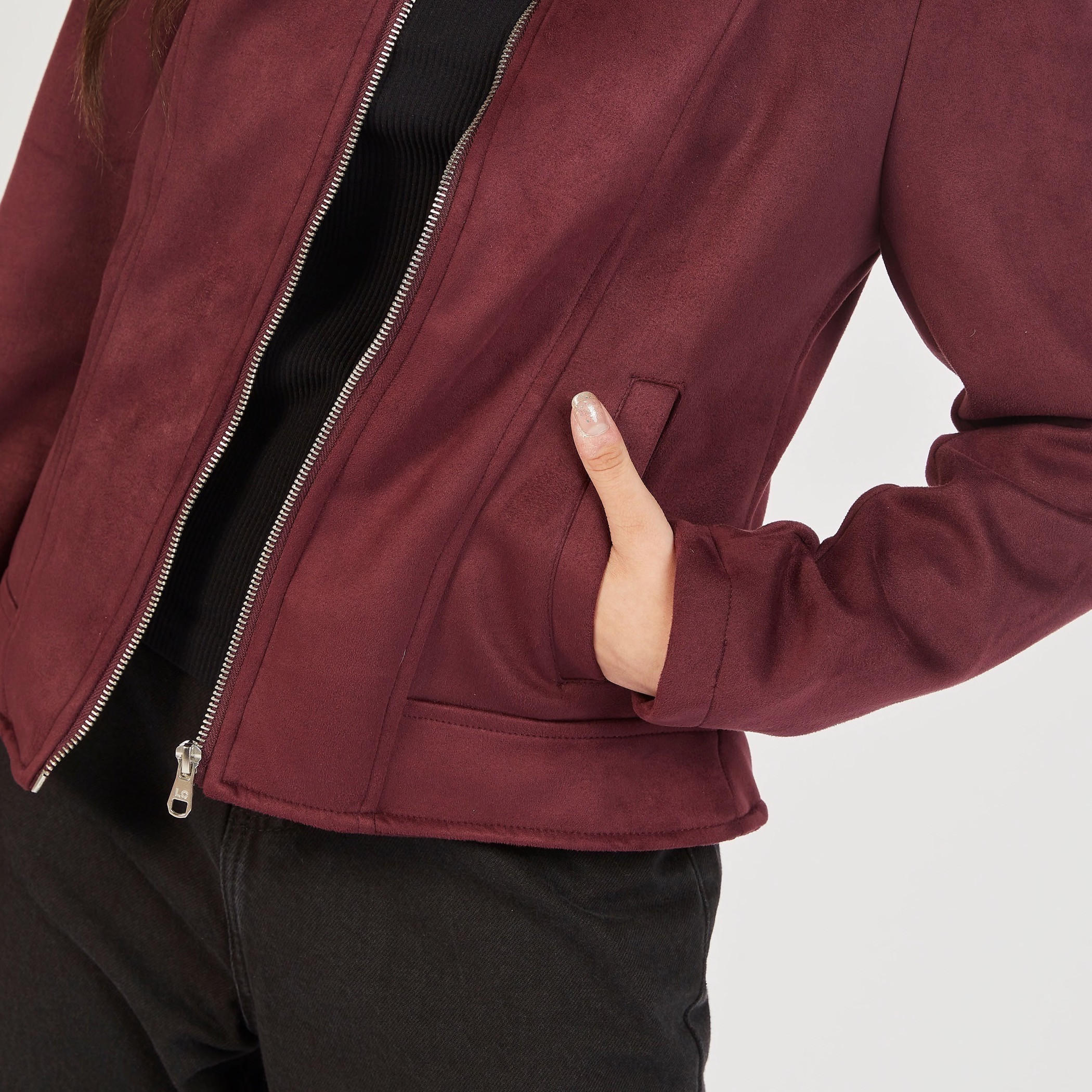 جاكيت بايكر بسحّاب إغلاق وقبّعة وجيوب من لي كوبر-women-winterwear-coatsandjackets-jackets-image-5