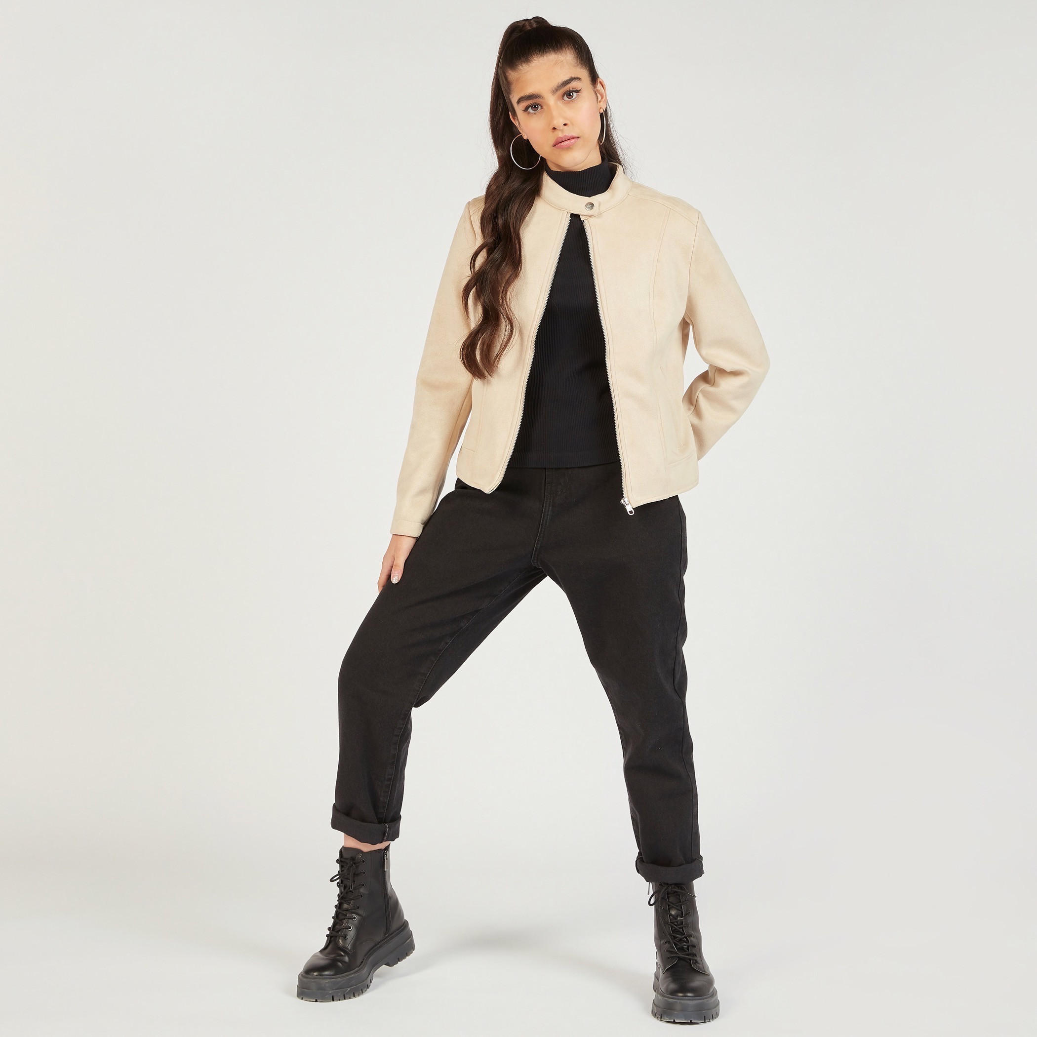 جاكيت بايكر بسحّاب إغلاق وقبّعة وجيوب من لي كوبر-women-winterwear-coatsandjackets-jackets-image-3
